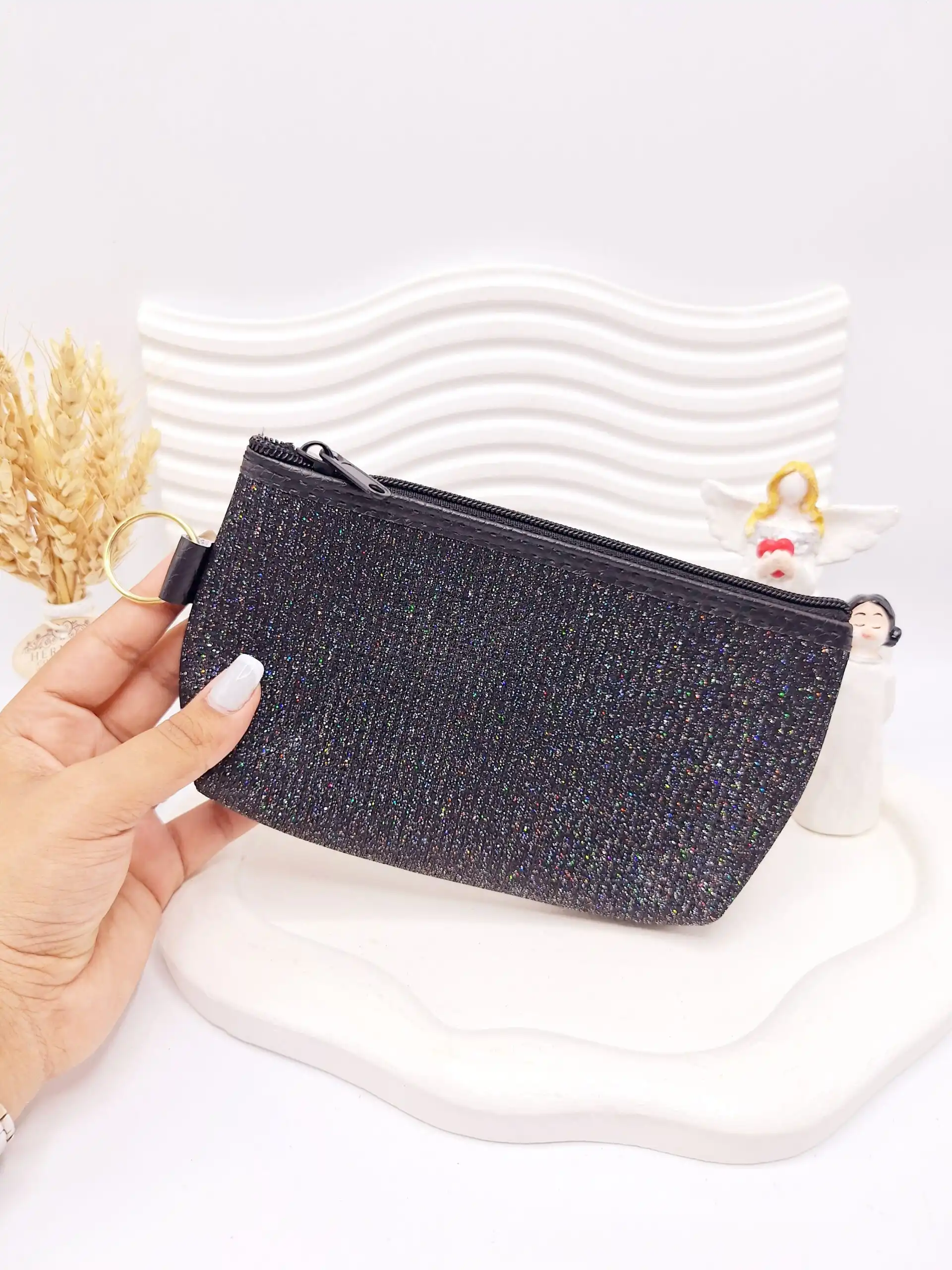 پک کیف آرایش 3 تایی طلقی شاین دار (مشکی)