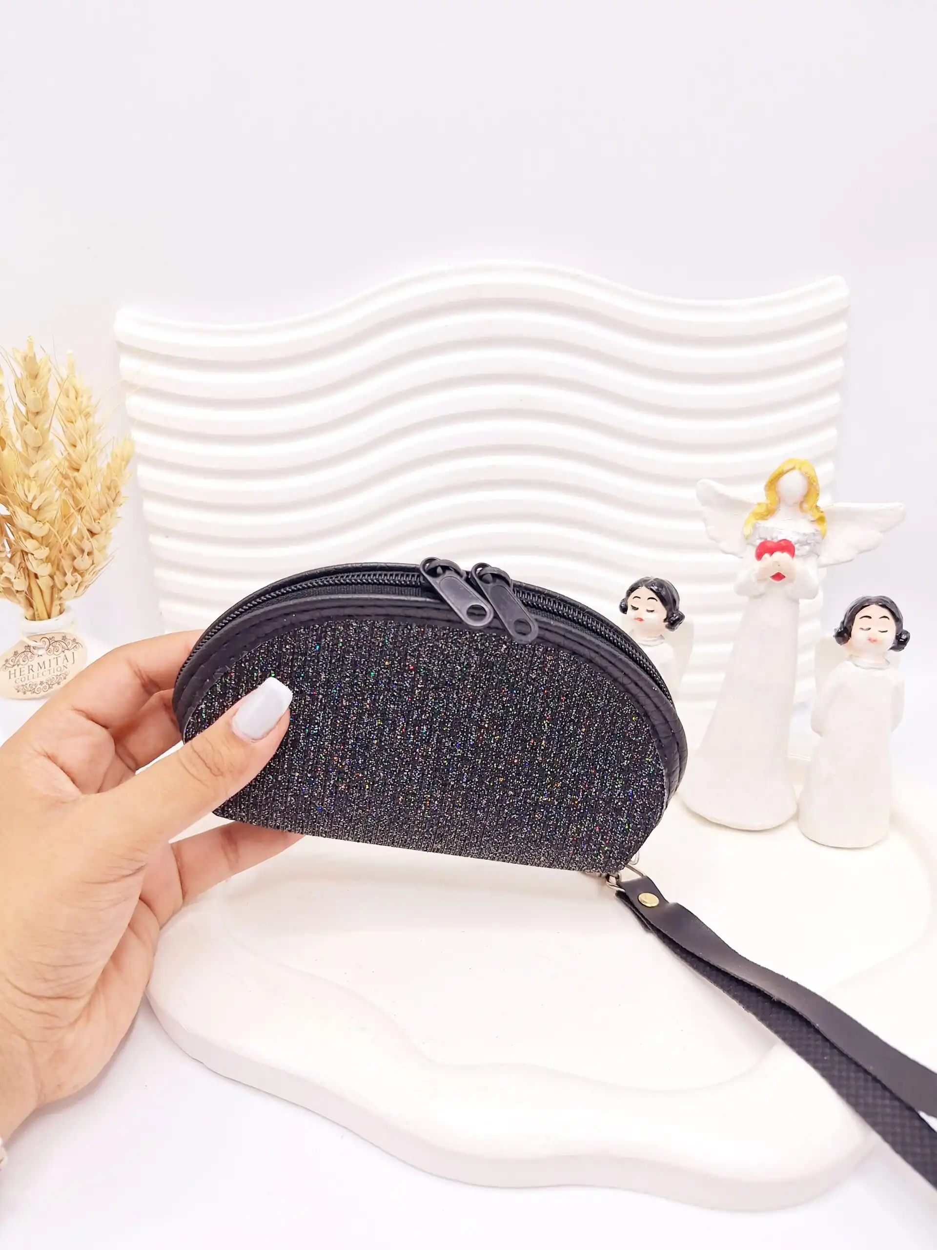 پک کیف آرایش 3 تایی طلقی شاین دار (مشکی)