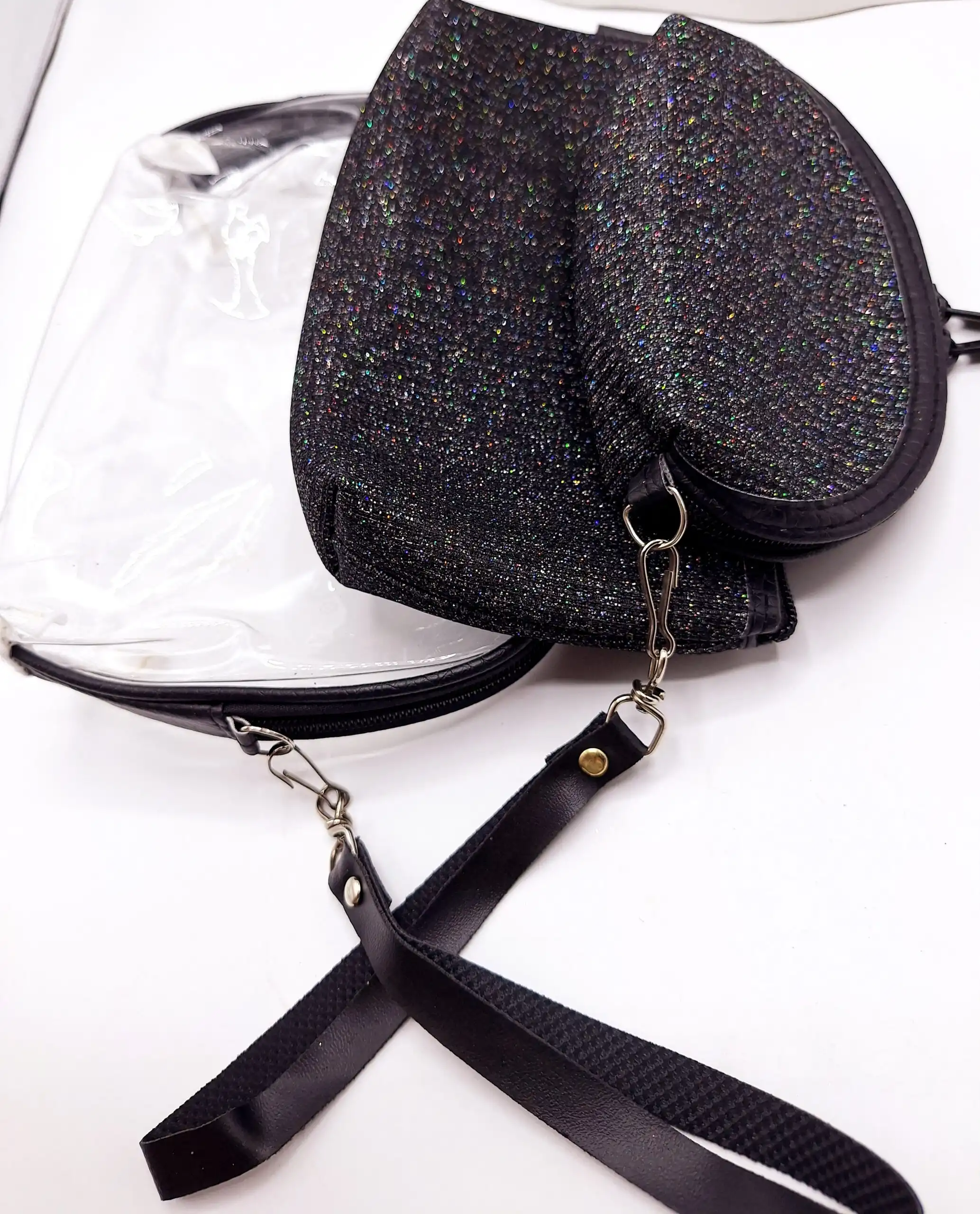 پک کیف آرایش 3 تایی طلقی شاین دار (مشکی)