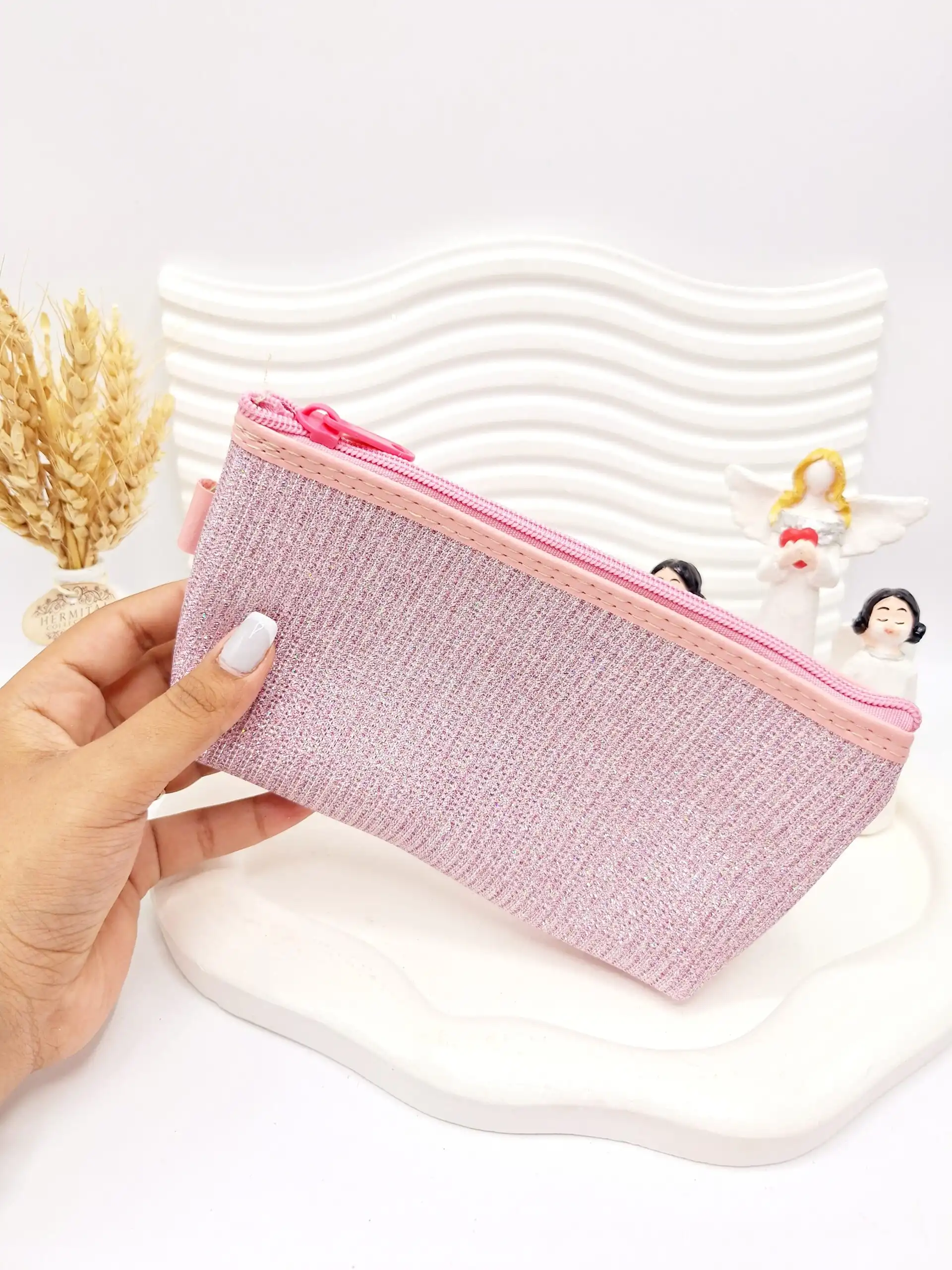 پک کیف آرایش 3 تایی طلقی شاین دار (صورتی)