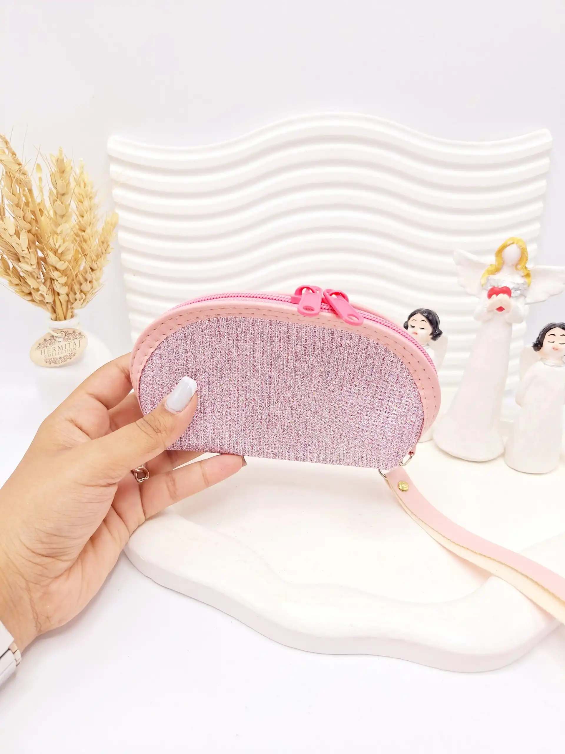 پک کیف آرایش 3 تایی طلقی شاین دار (صورتی)