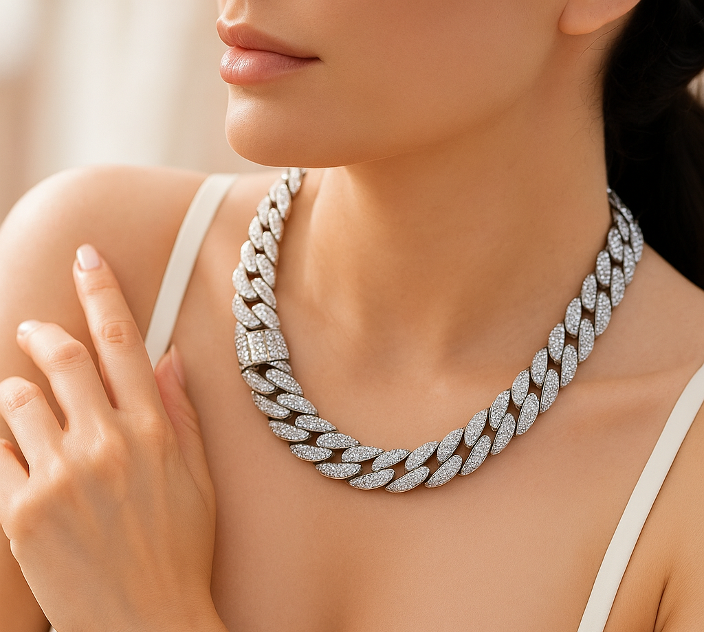 گردنبند فول نگین کارتیر استیل