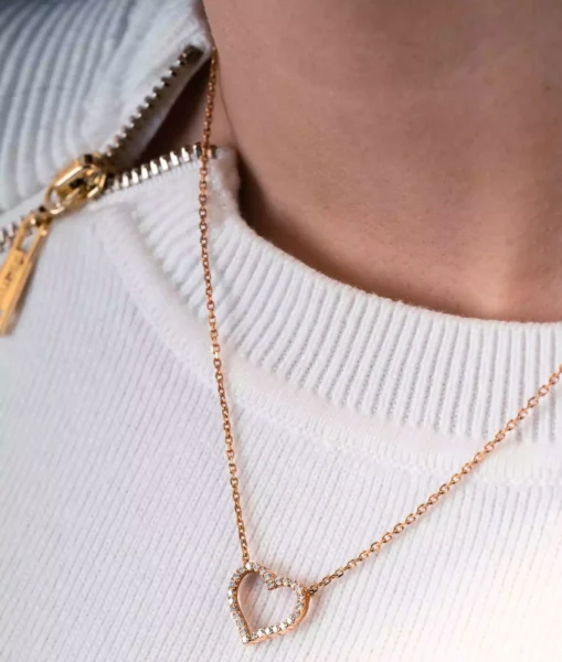 گردنبند پینترستی قلب نگین دار طلایی