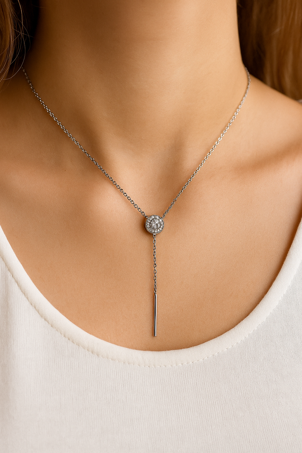 گردنبند طرح نگین و آویز سوزنی استیل