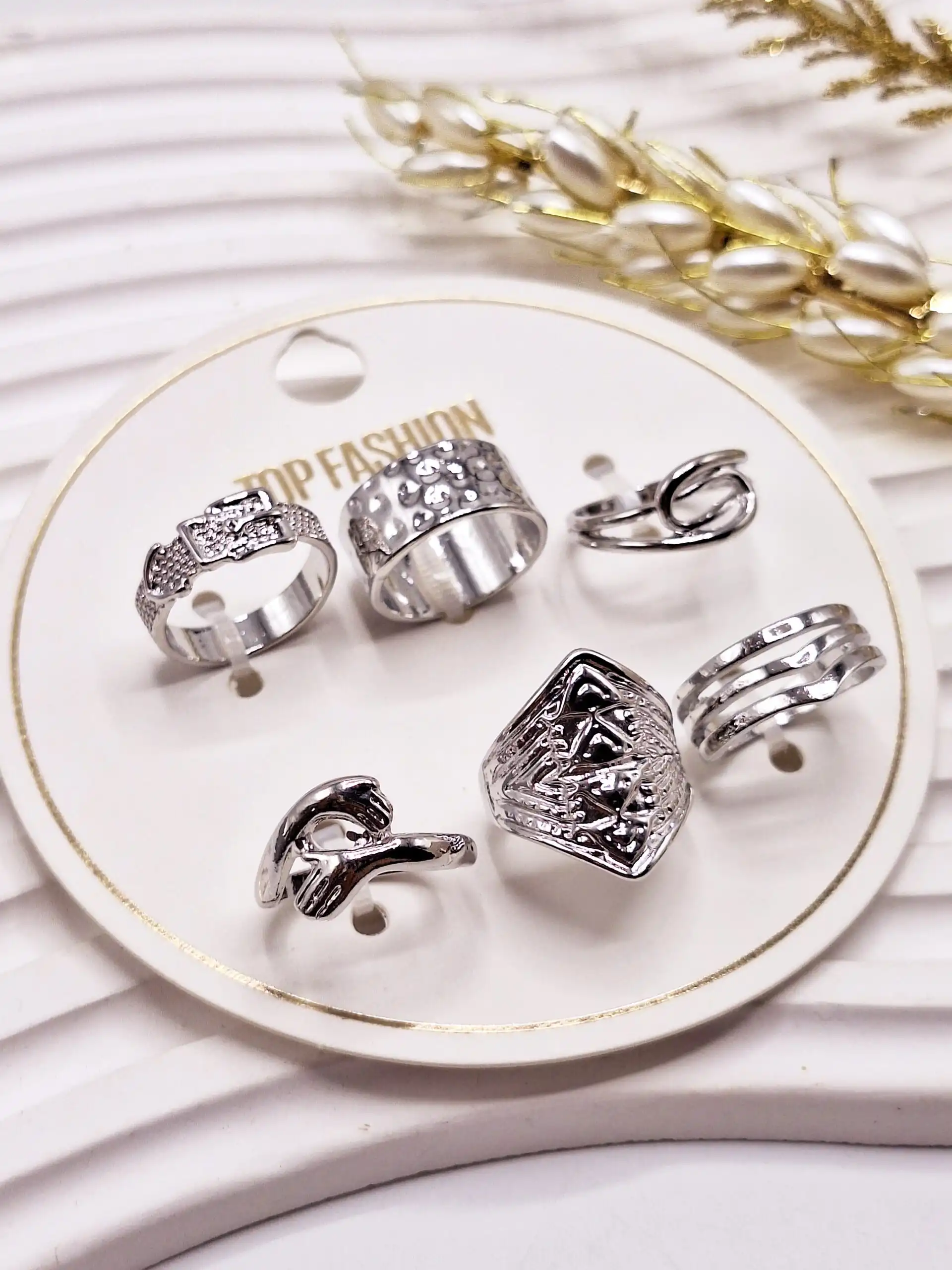 پک انگشتر 6 تایی رادیوم مینمال نقره ای