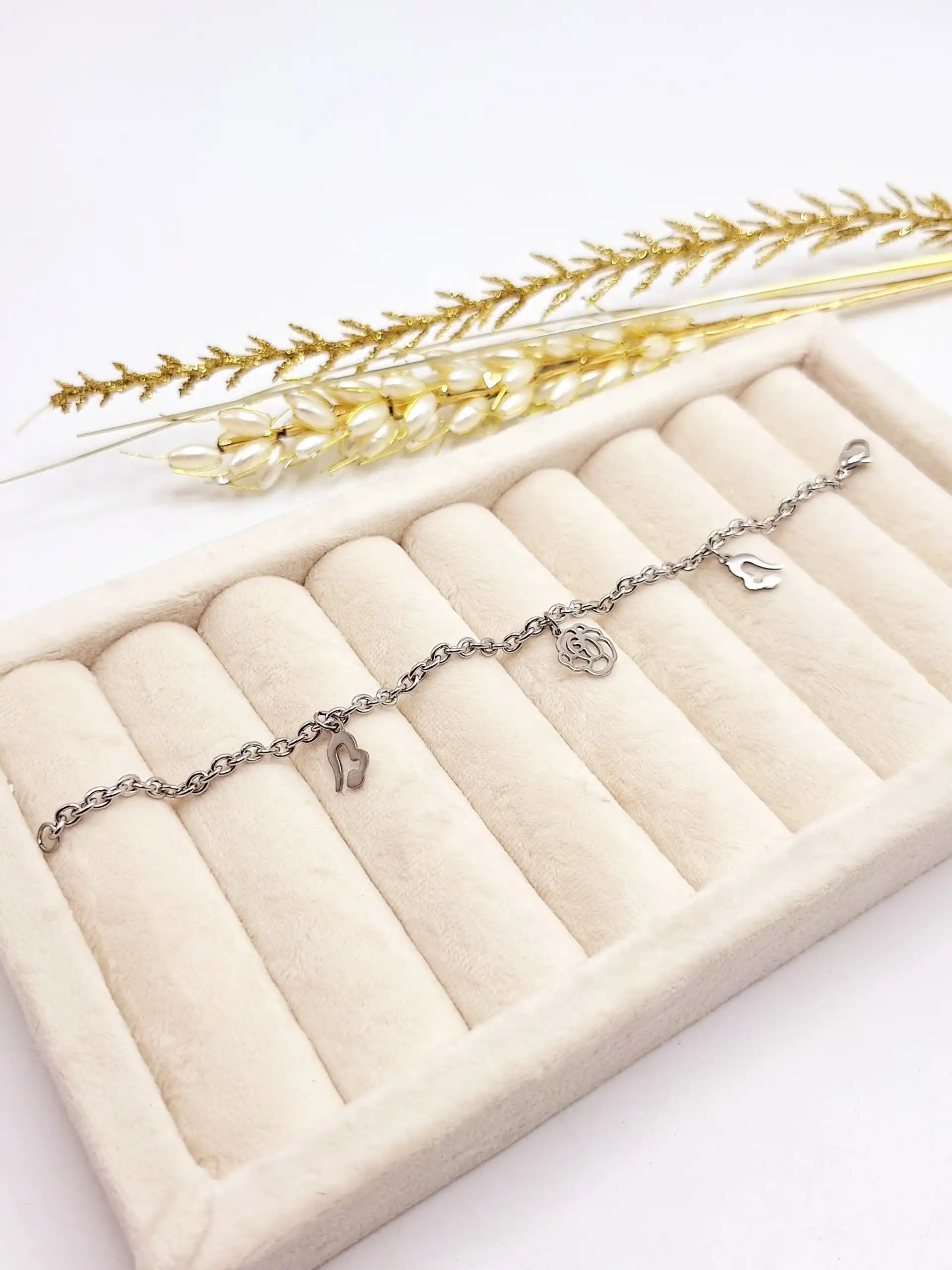 دستبند زنجیری طرح گل استیل