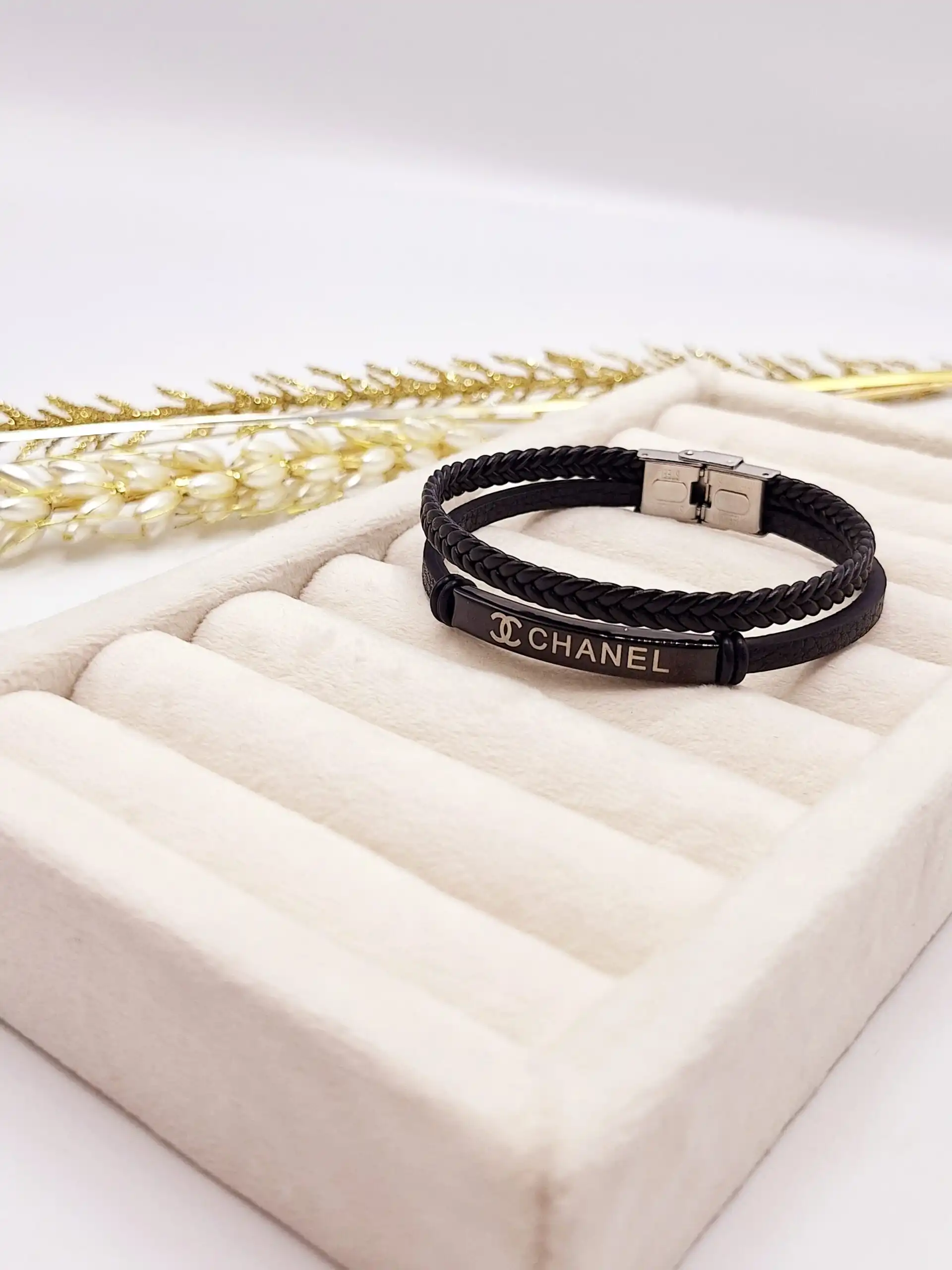 دستبند چرمی مردانه CHANEL مشکی