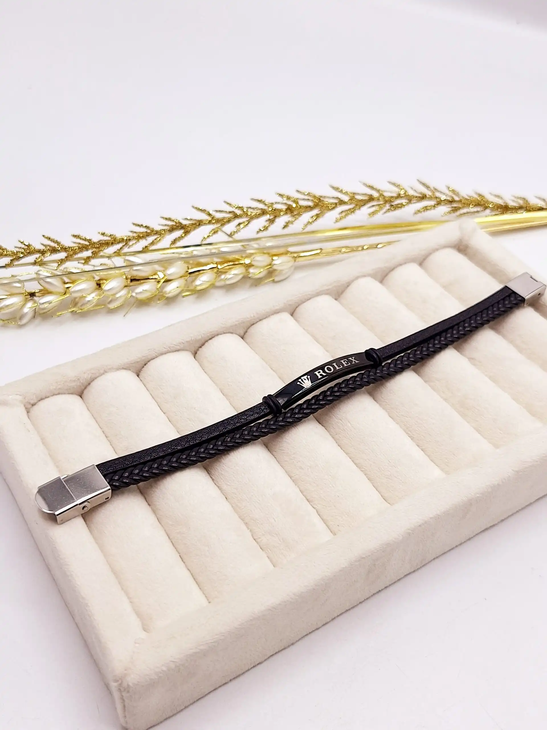 دستبند چرمی مردانه ROLEX مشکی