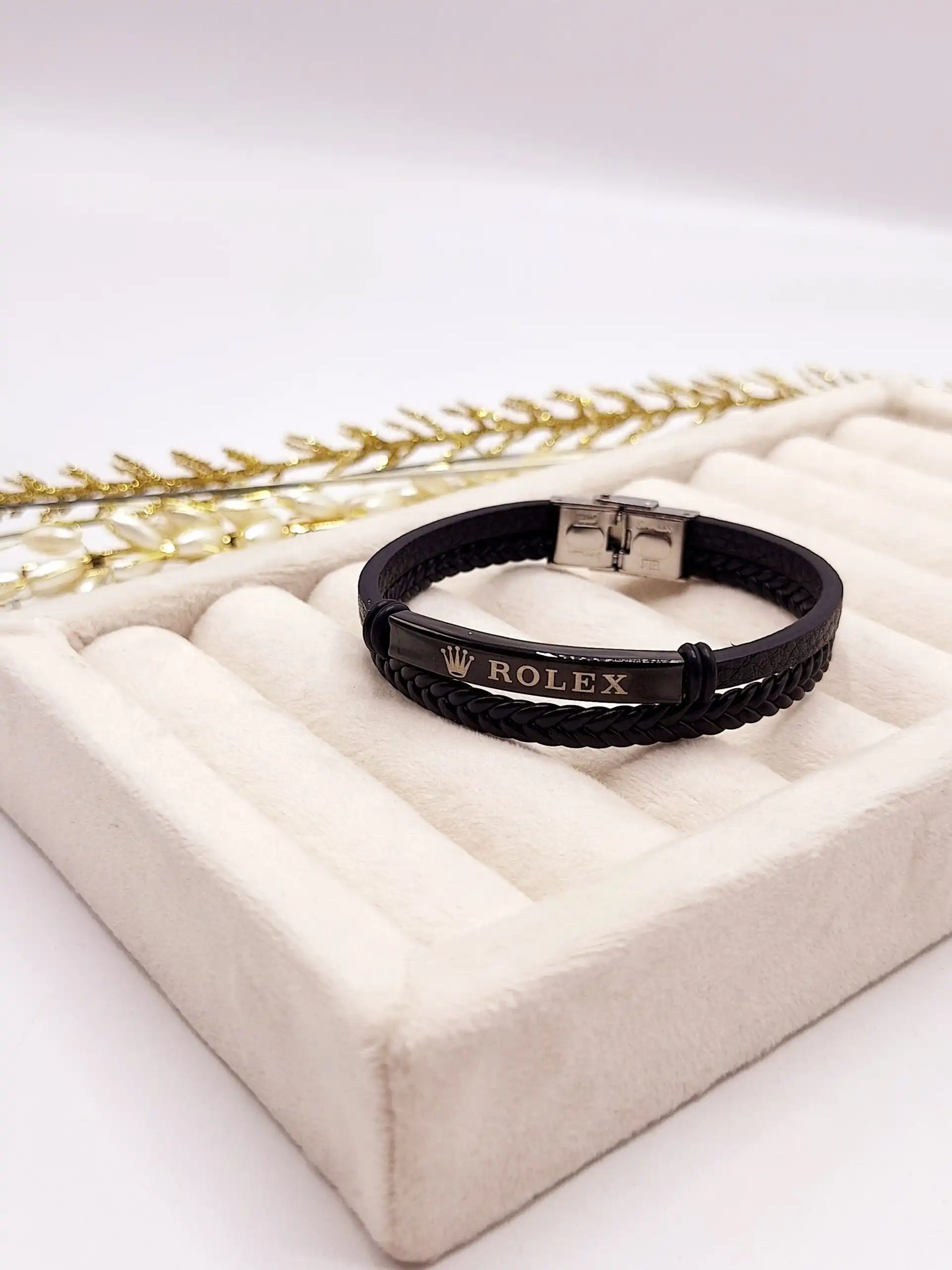 دستبند چرمی مردانه ROLEX مشکی