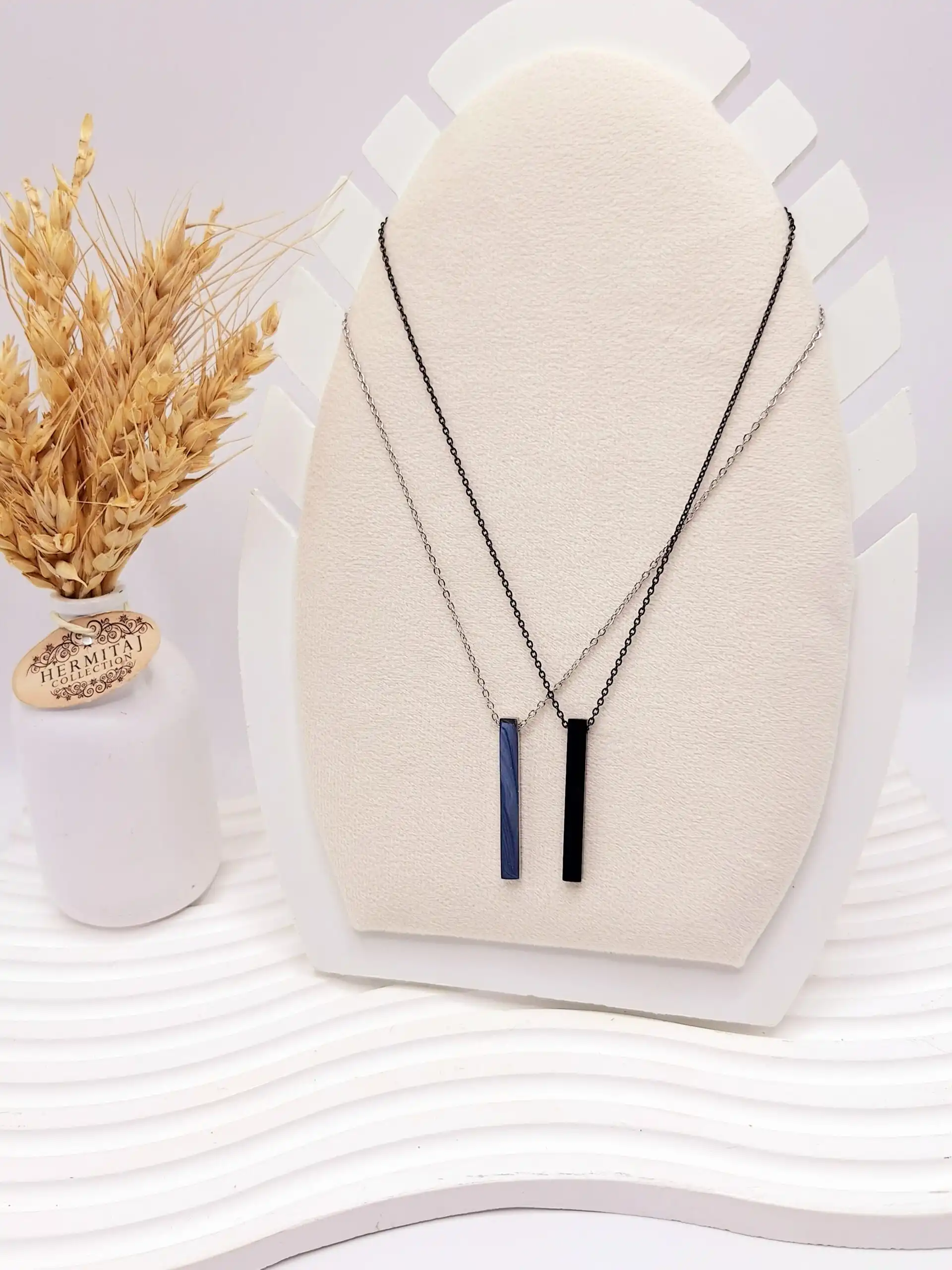 ست گردنبند دوتایی کاپلی طرح مکعب نقره ای و مشکی