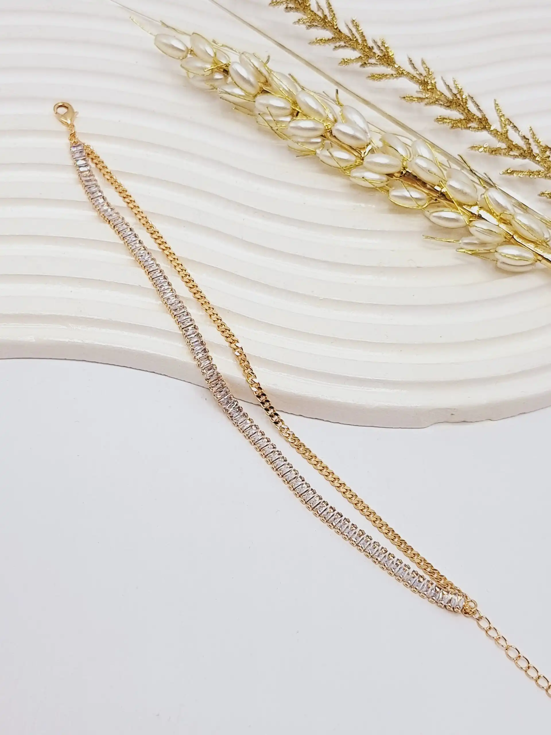 پابند دو لاین نگین دار تنیسی طلایق