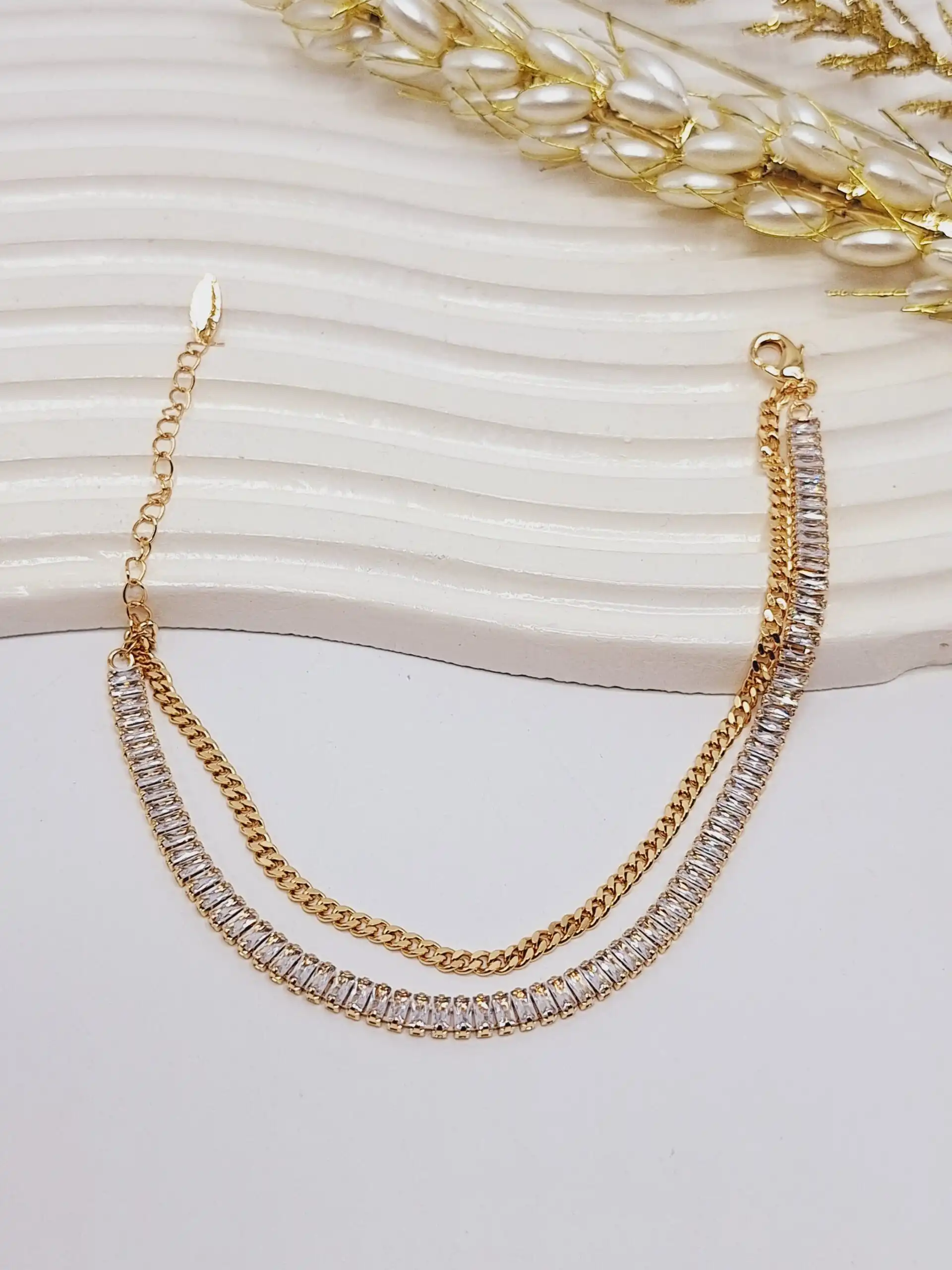 پابند دو لاین نگین دار تنیسی طلایق