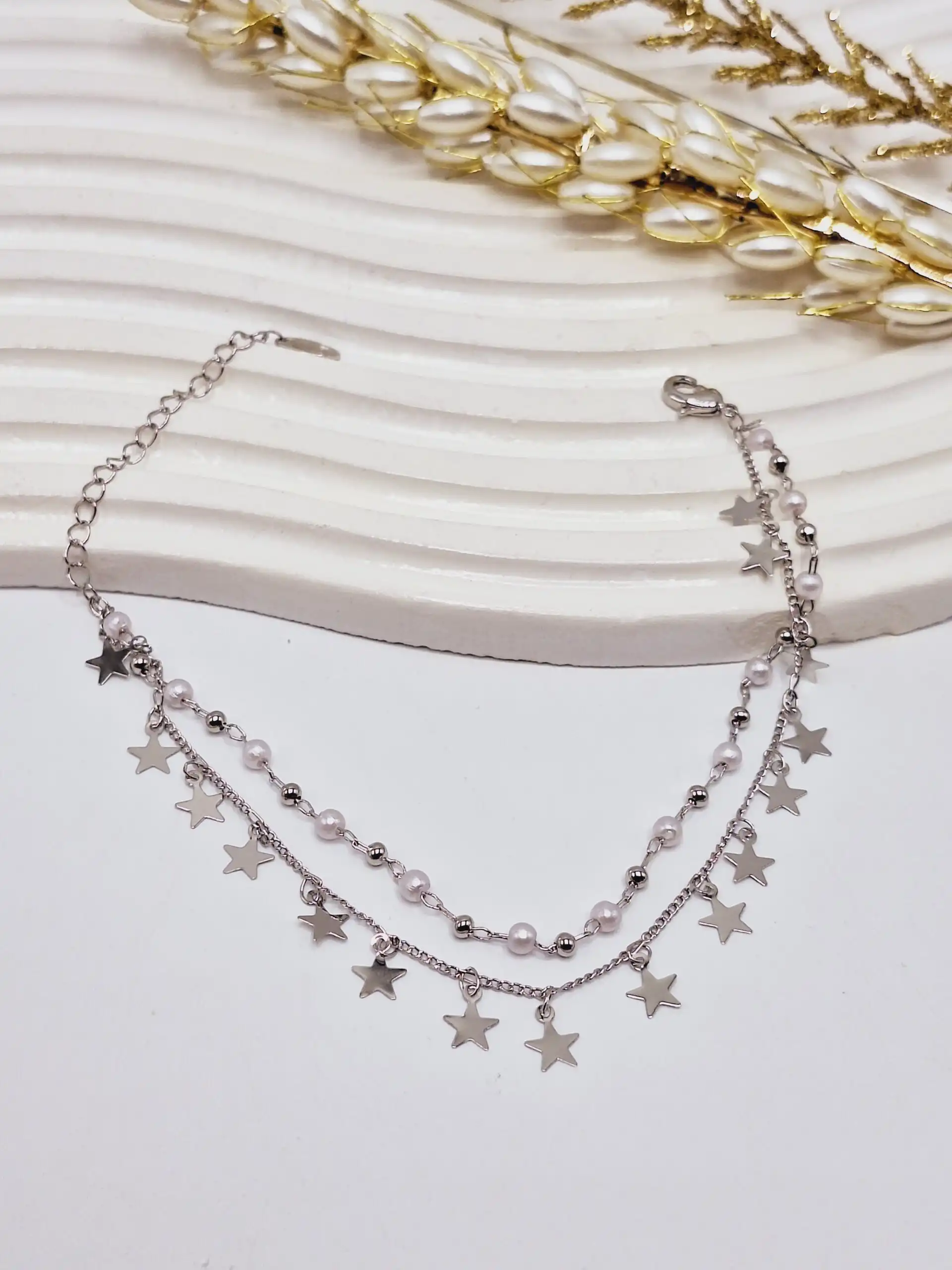 پابند دو لاین طرح آویز ستاره و مروارید آبکاری رادیوم