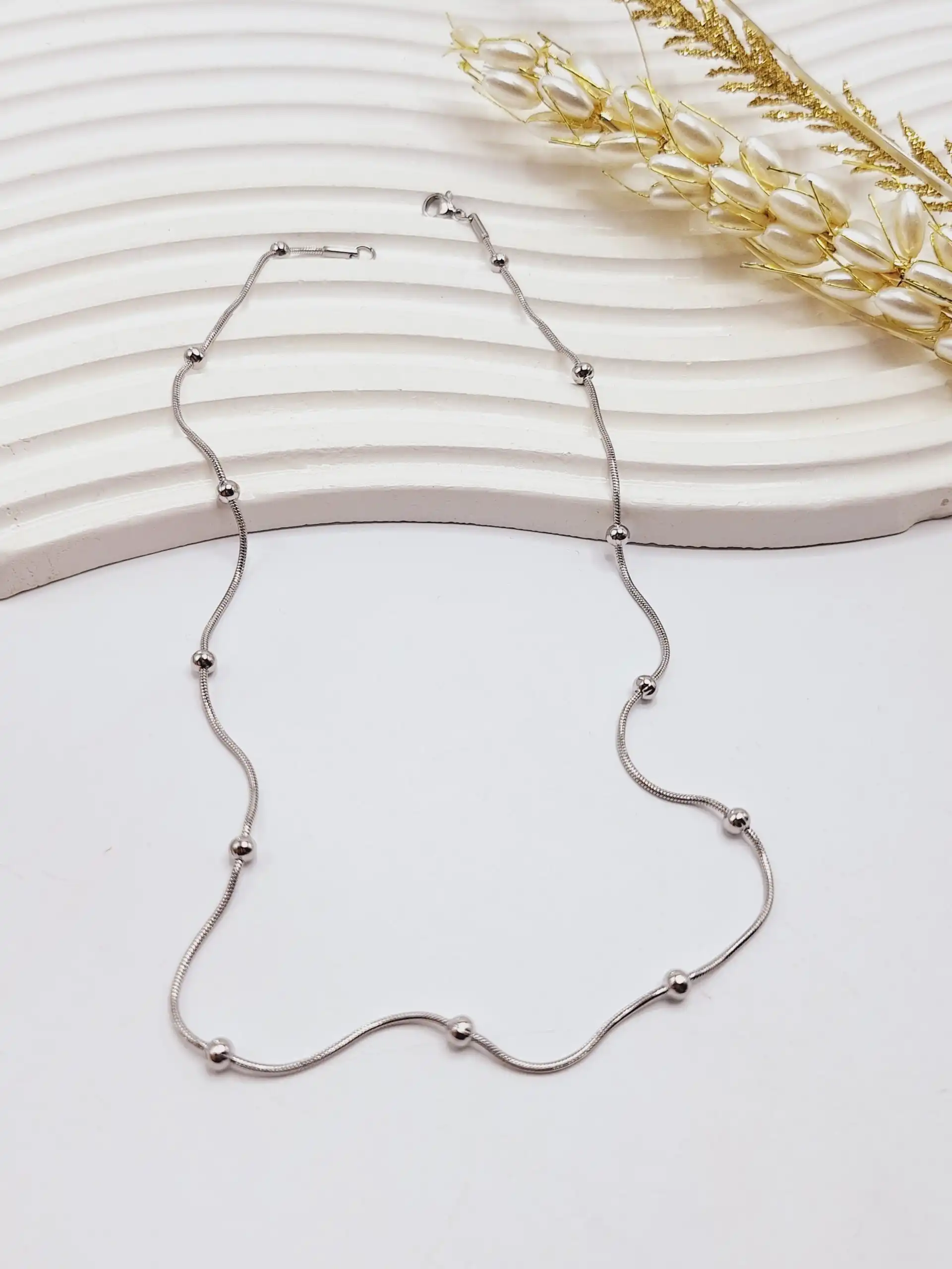 گردنبند زنجیر توپی نقره ای