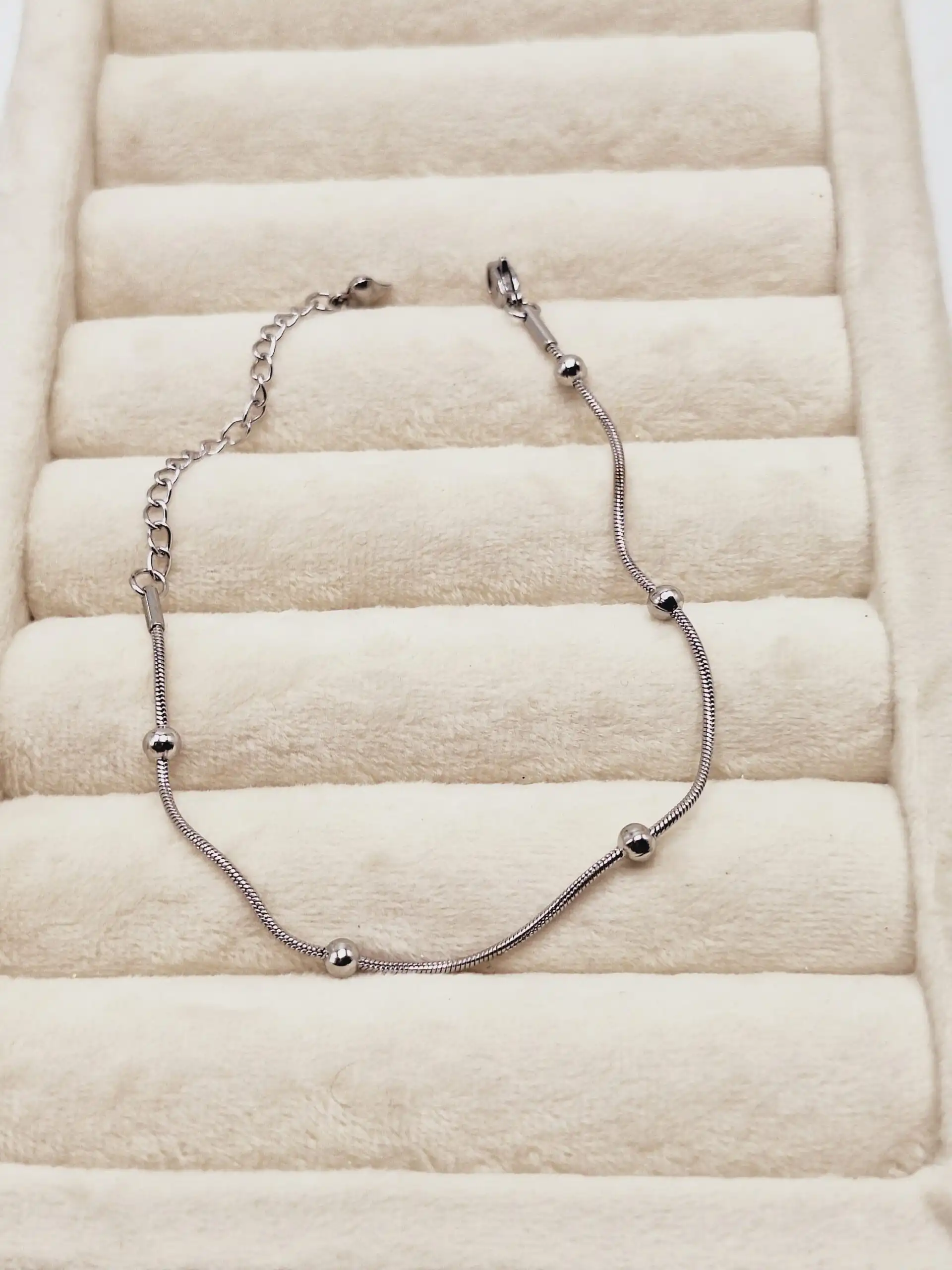 دستبند زنجیر توپی نقره ای