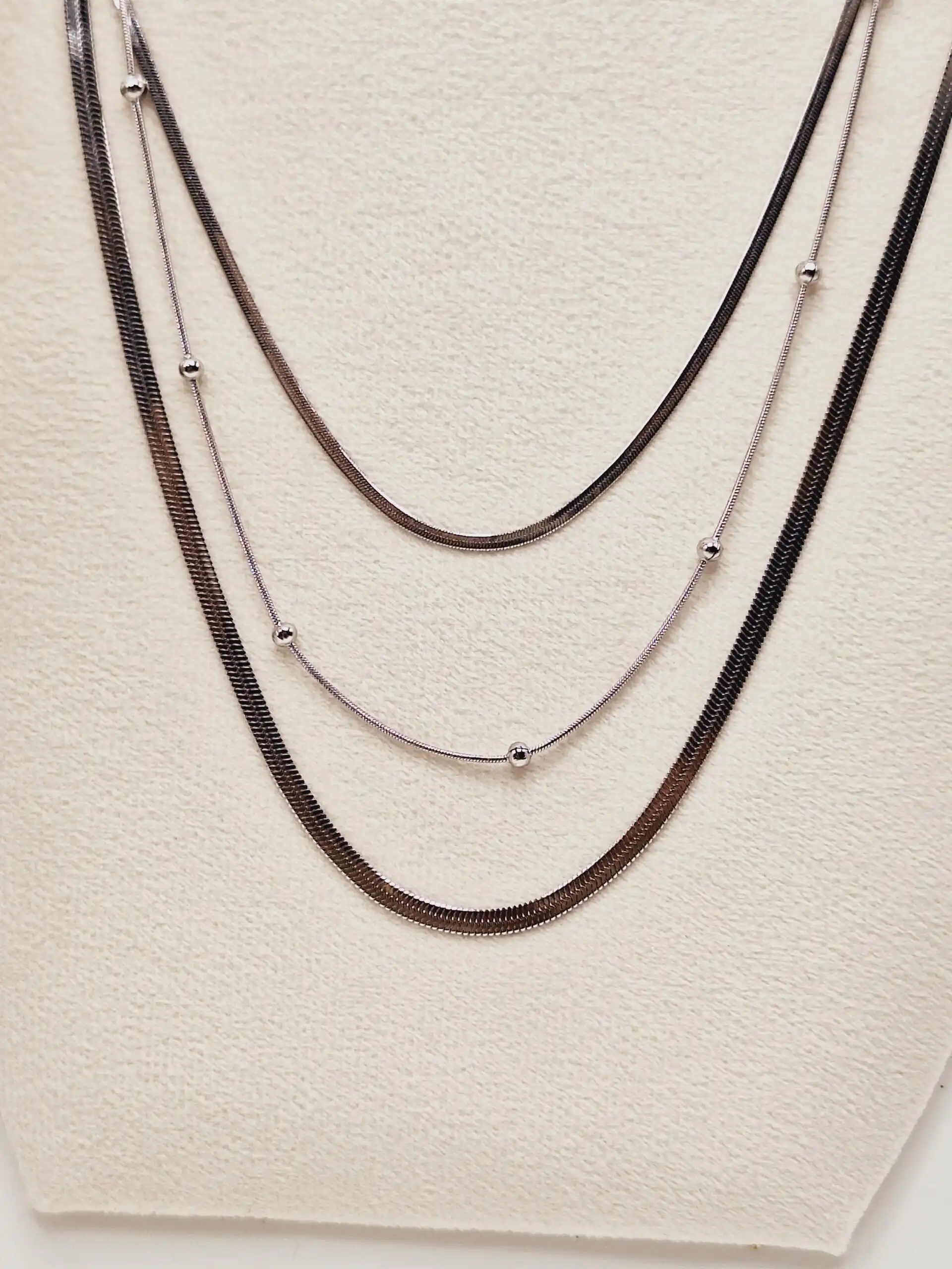 گردنبند دو لاین ماری و توپی نقره ای