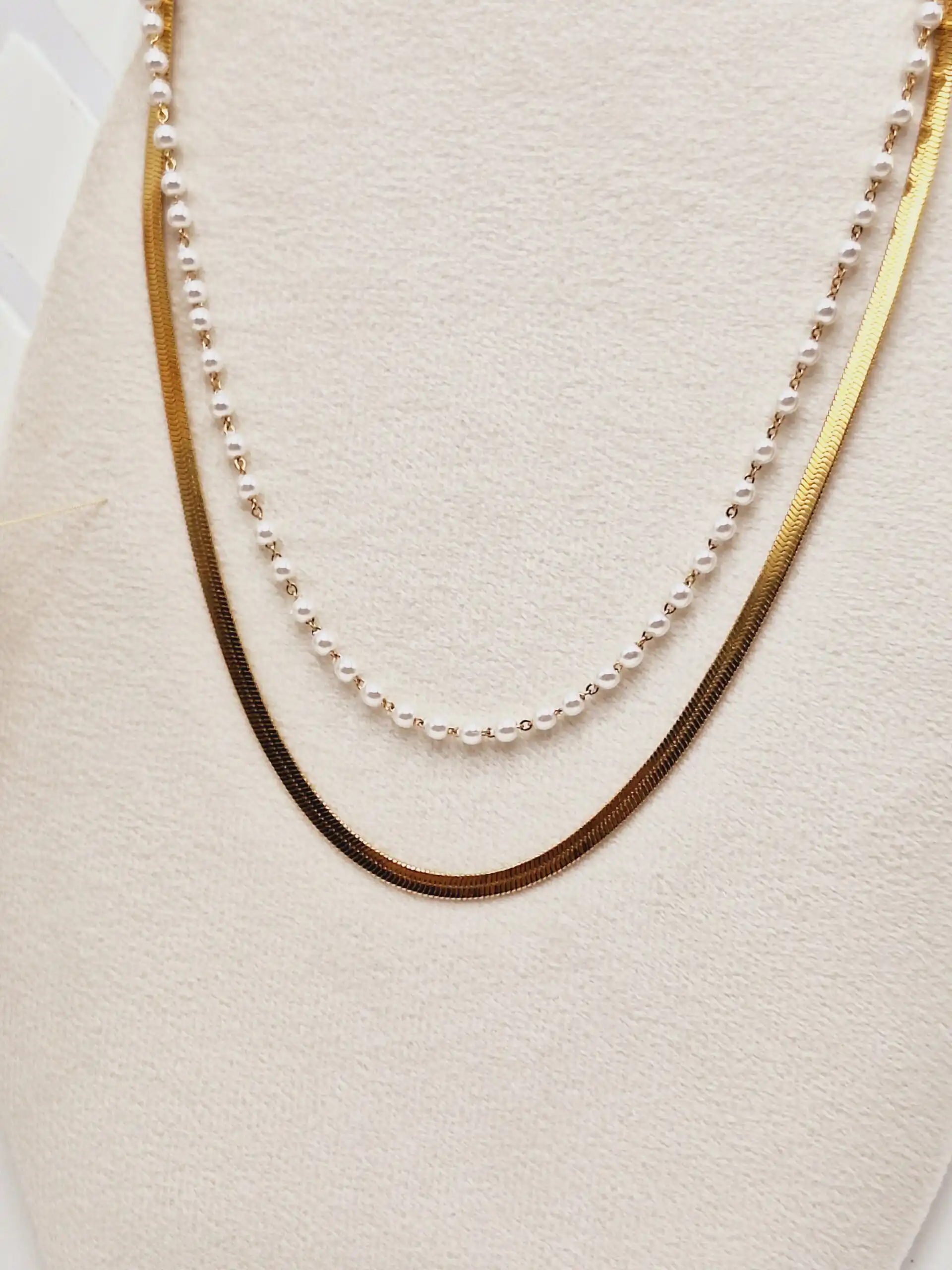 گردنبند دو لاین ماری و مرواریدی طلایی