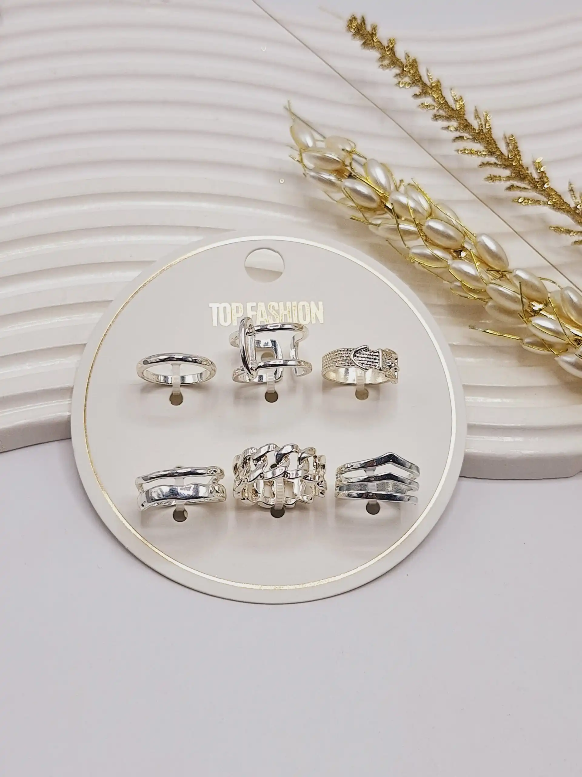 پک انگشتر 6 تایی رادیوم چند ضلعی نقره ای