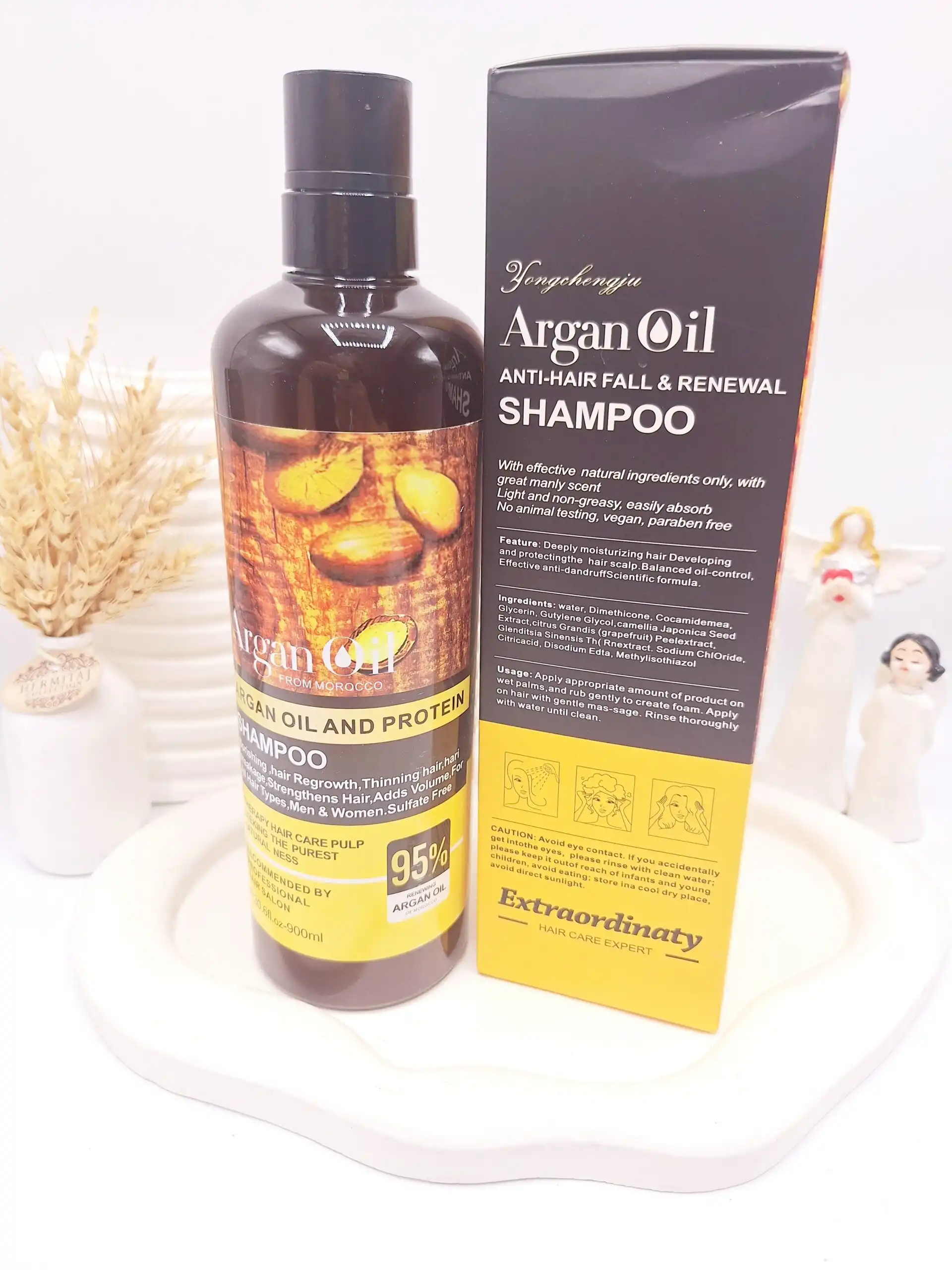 شامپو آرگان ضد وز و موخوره مناسب موهای کراتین شده حجم 900 میل مدل جدید کد 9415