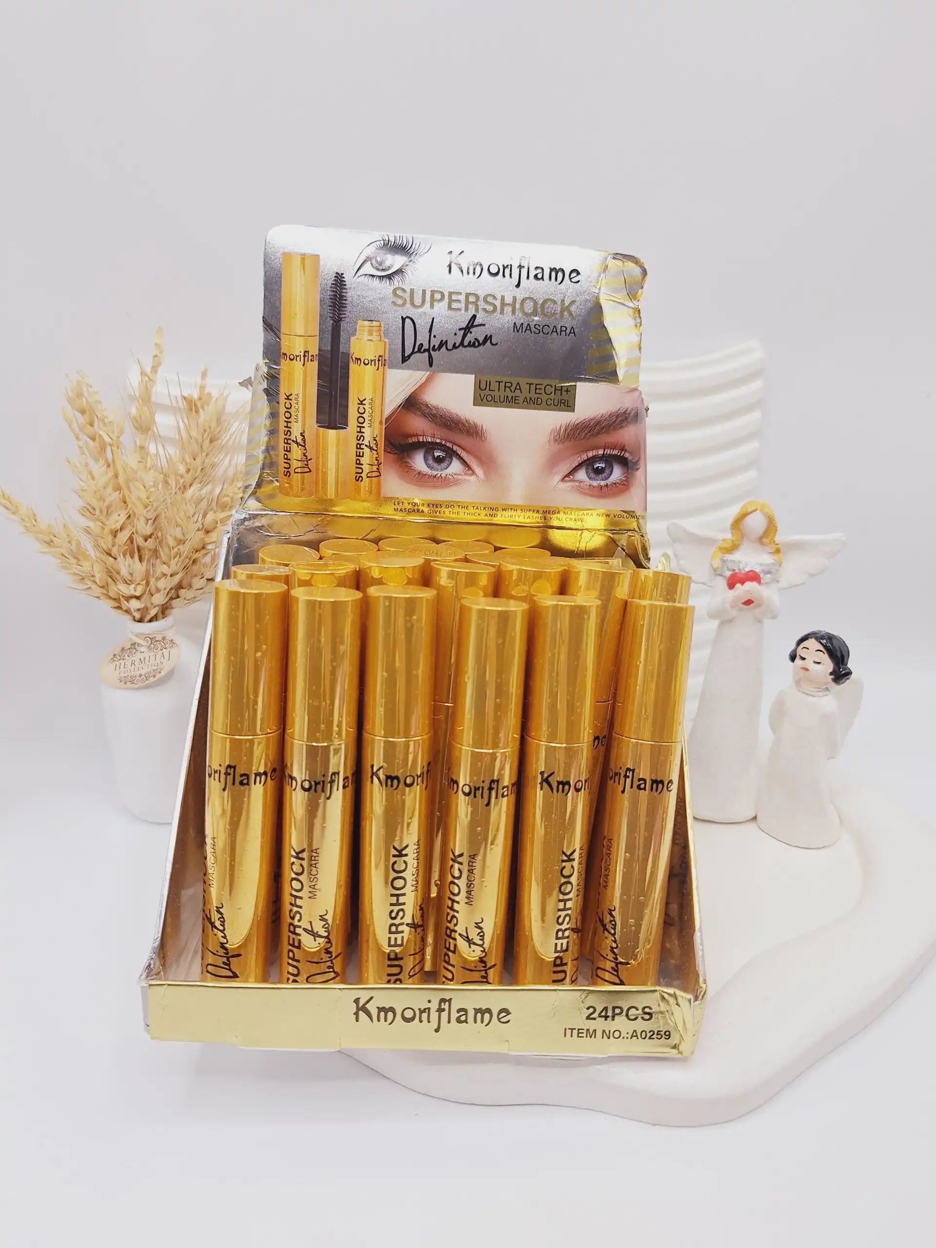 ریمل سوپر شوک پرپشت کننده و حجم دهنده مژه پوکه طلایی کد 0259