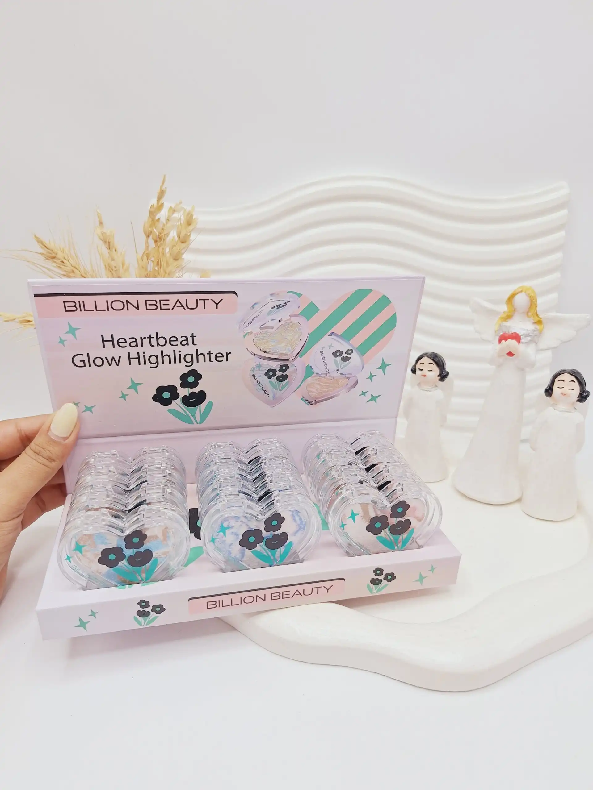 هایلایتر دو رنگ طرح قلب و گل برند BILLION BEAUTY کد 10078