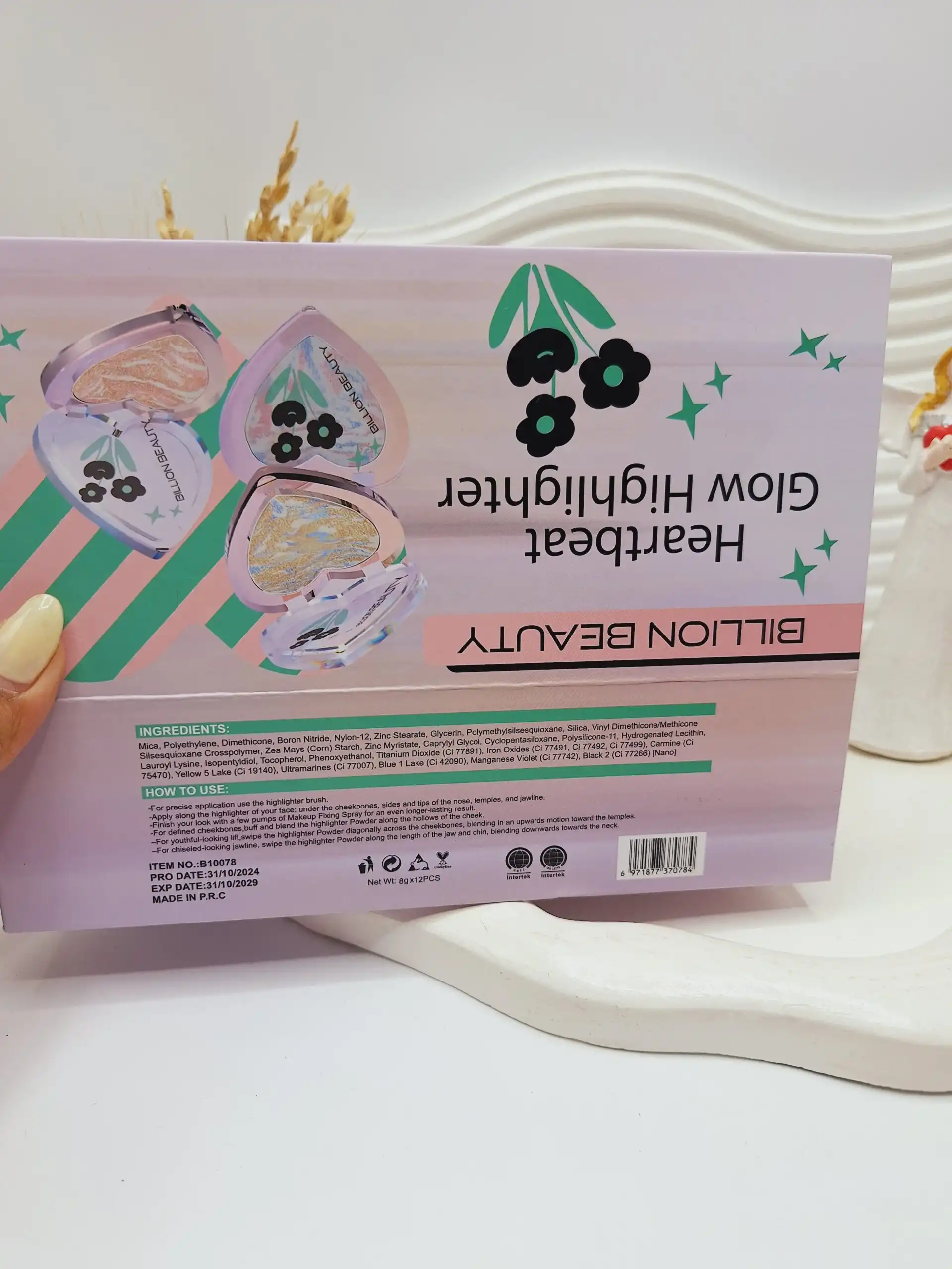 هایلایتر دو رنگ طرح قلب و گل برند BILLION BEAUTY کد 10078