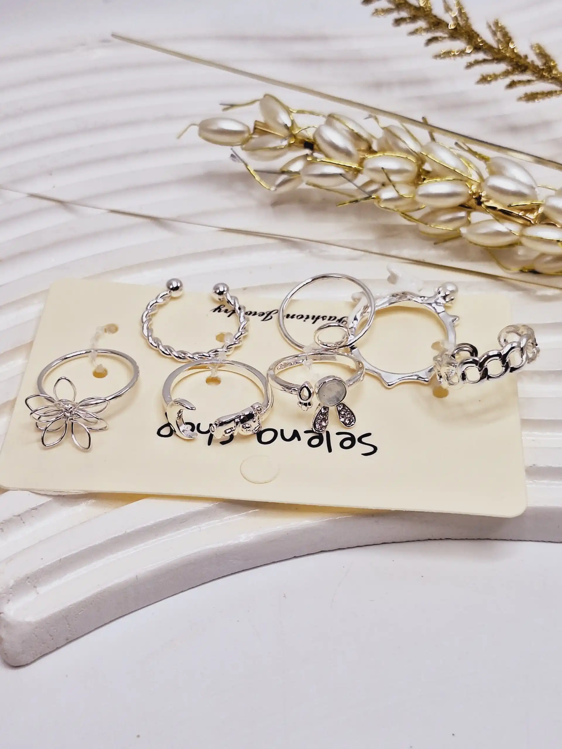 پک انگشتر Selena نقره ای طرح خرگوش آبکاری رادیوم