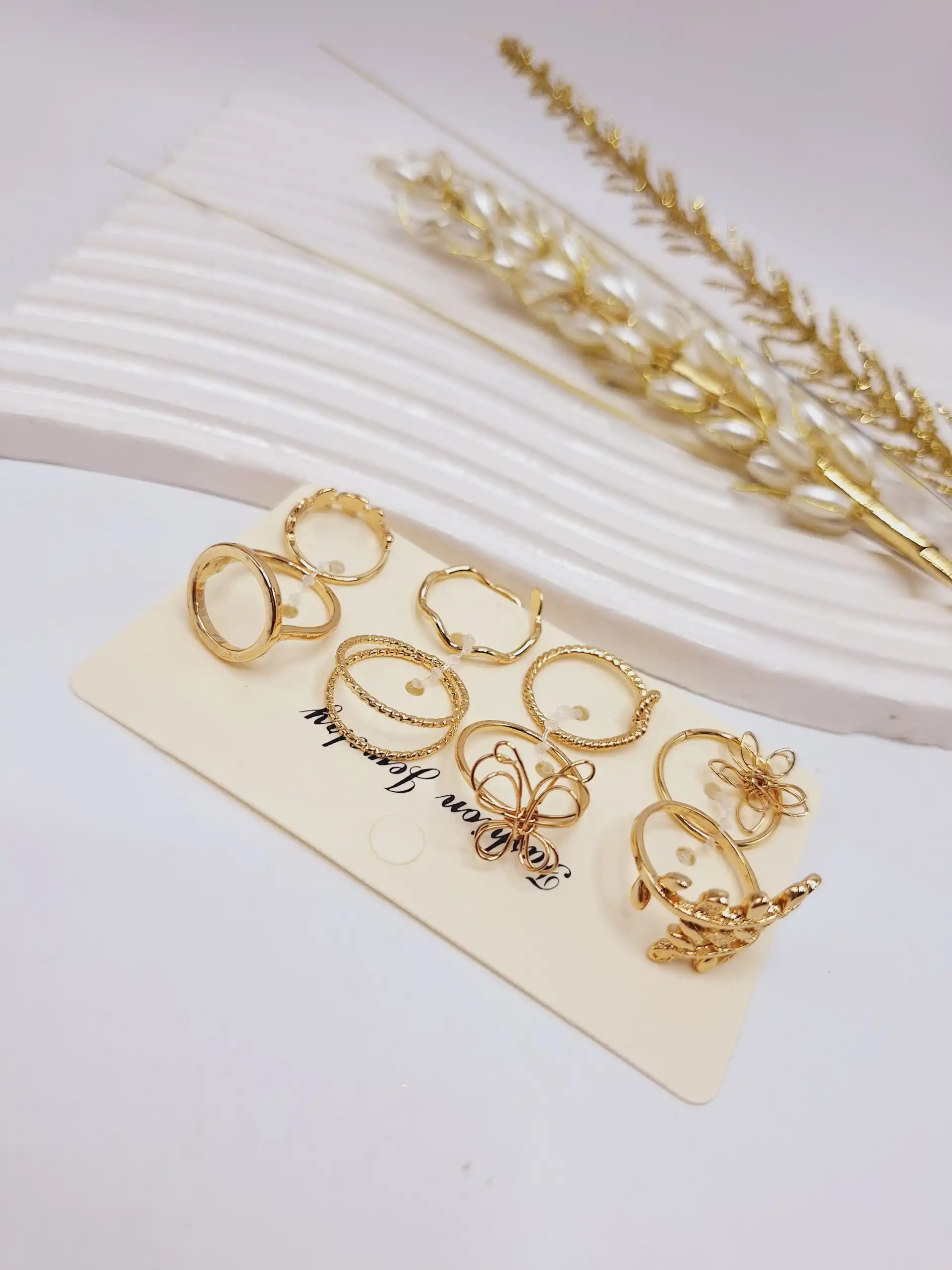 پک انگشتر Selena طلایی طرح گل آبکاری رادیوم