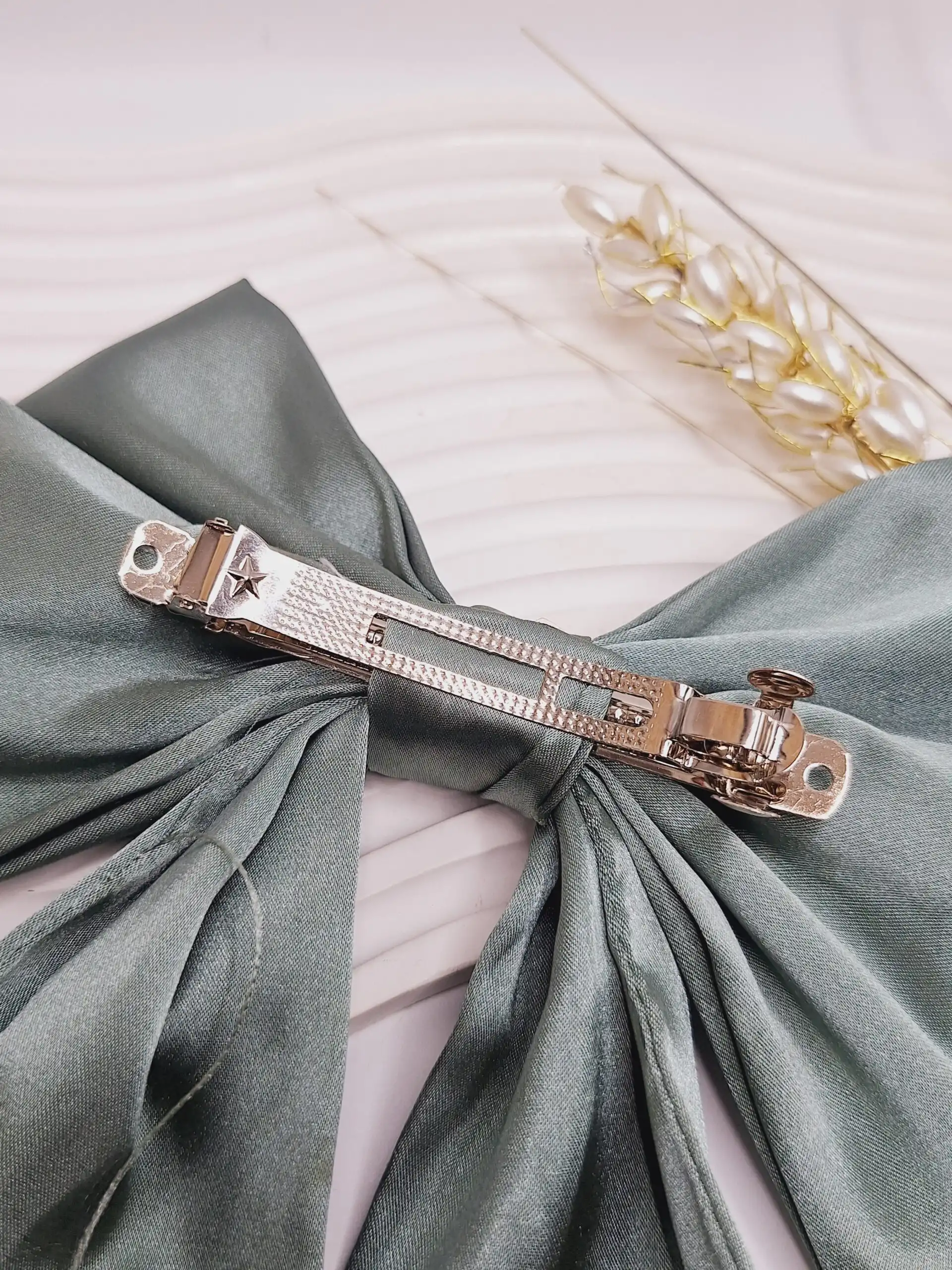 گیره یا گلسر مو فرانسوی طرح پاپیون جنس ساتن با کیفیت (رنگ سدری)