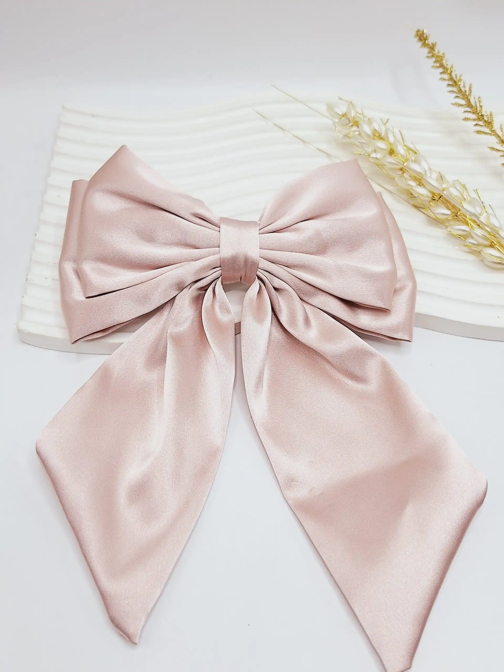 گیره یا گلسر مو فرانسوی طرح پاپیون جنس ساتن با کیفیت (رنگ صورتی)