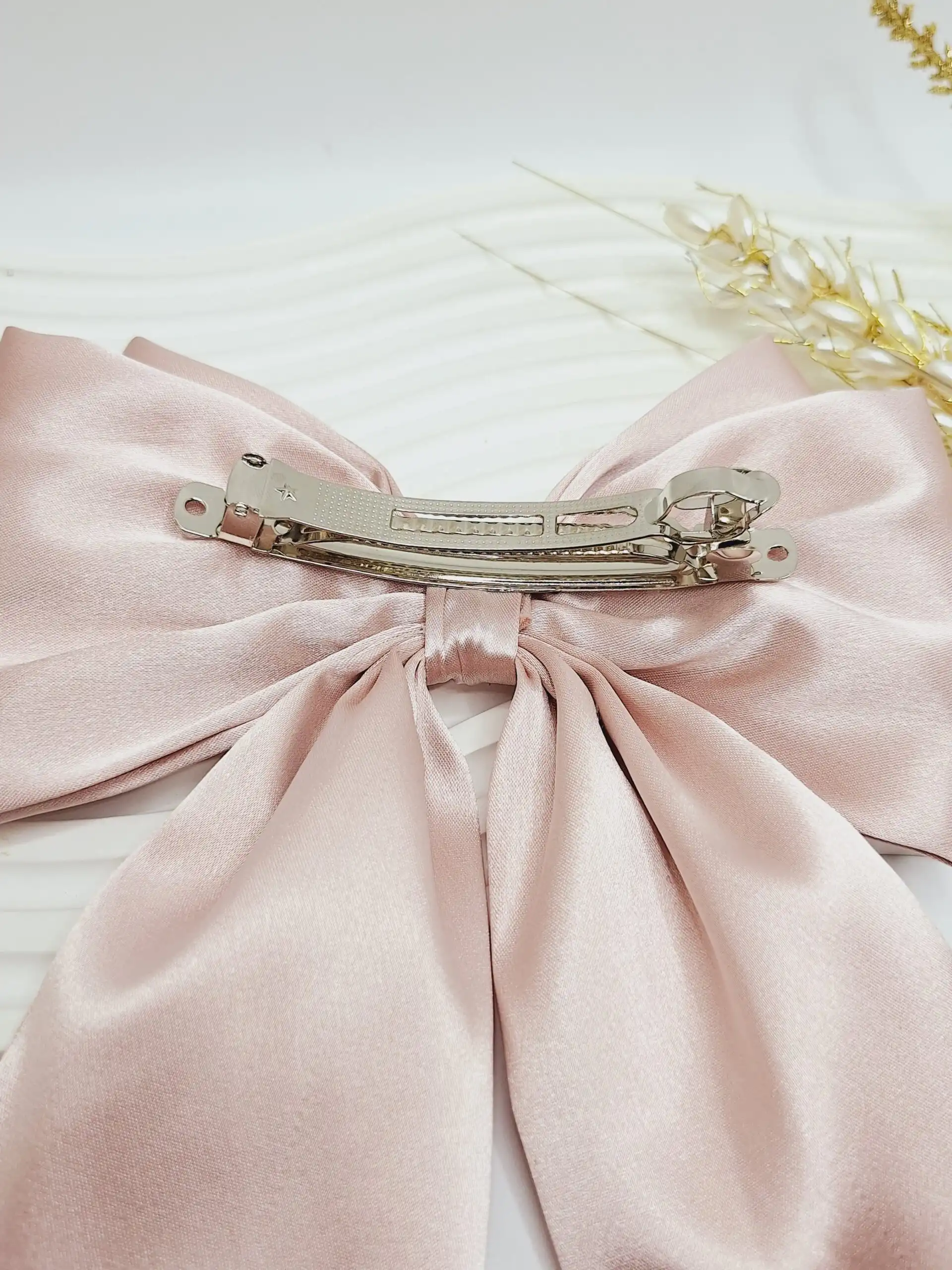 گیره یا گلسر مو فرانسوی طرح پاپیون جنس ساتن با کیفیت (رنگ صورتی)