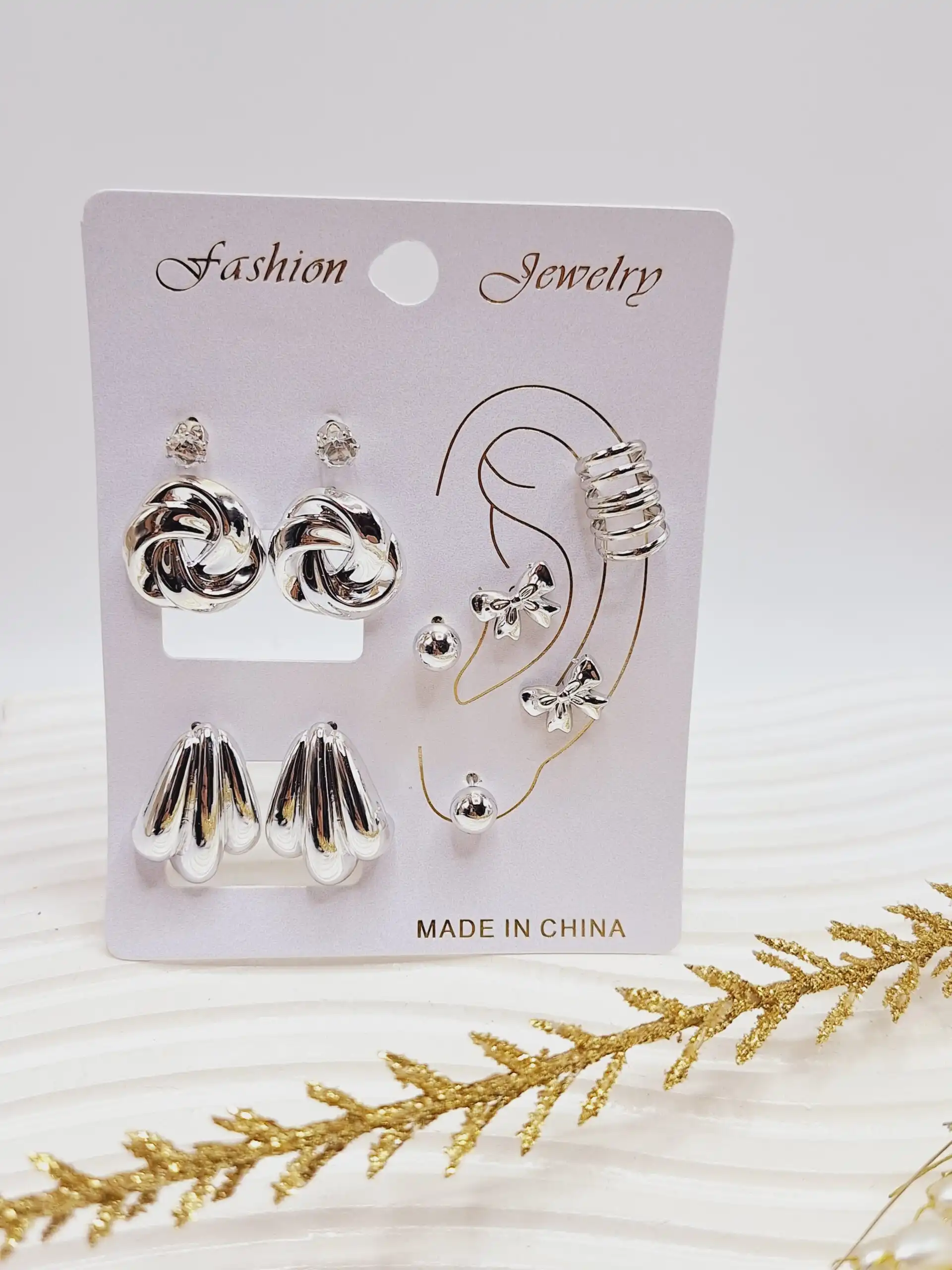 پک گوشواره ایرکاف دار آب نقره مدل حلقوی