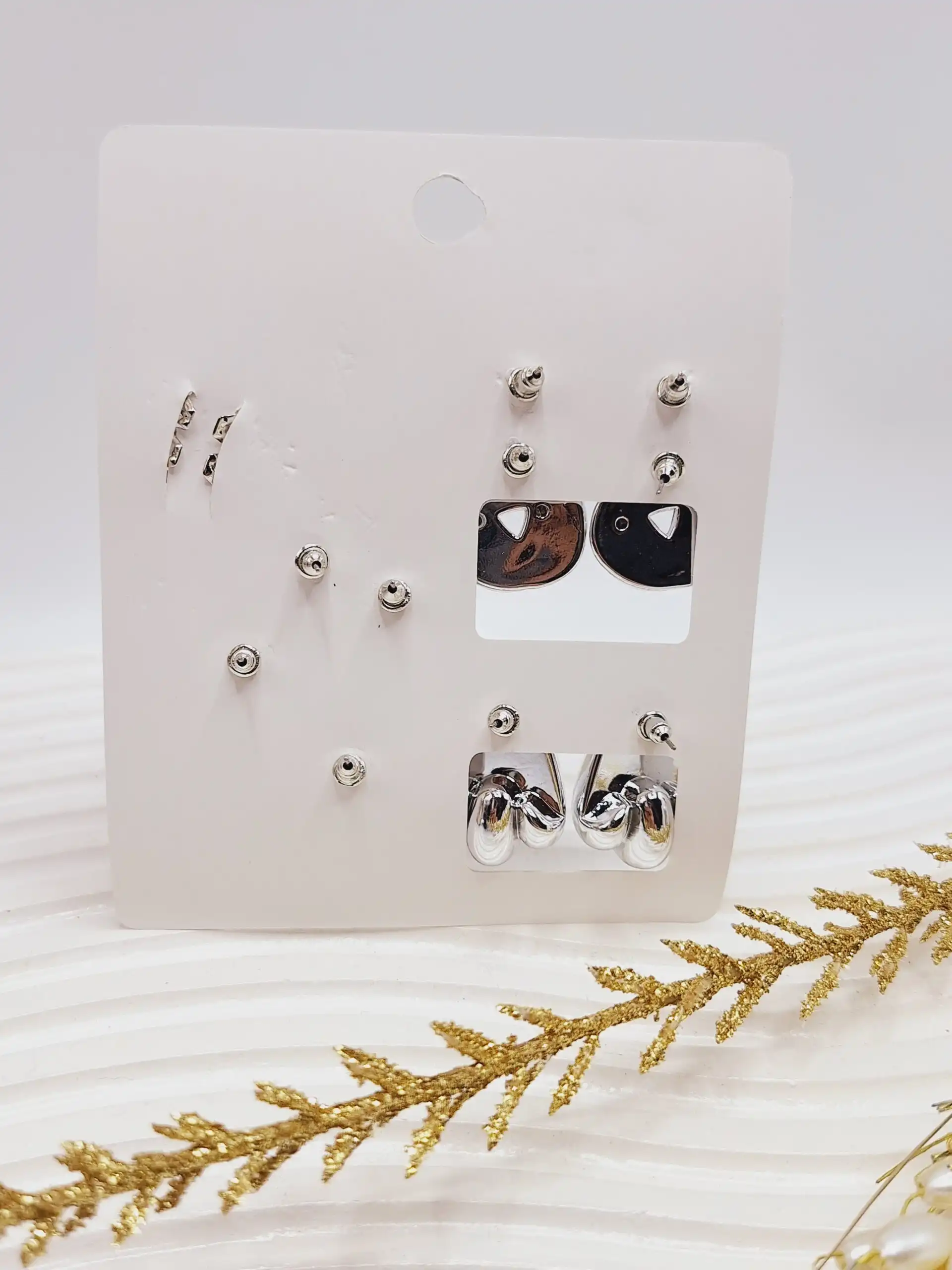 پک گوشواره ایرکاف دار آب نقره مدل حلقوی