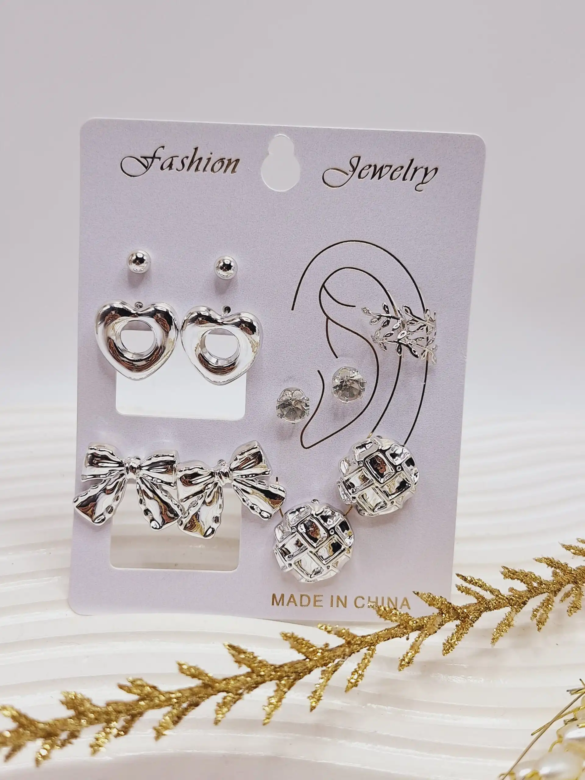 پک گوشواره ایرکاف دار آب نقره مدل قلب