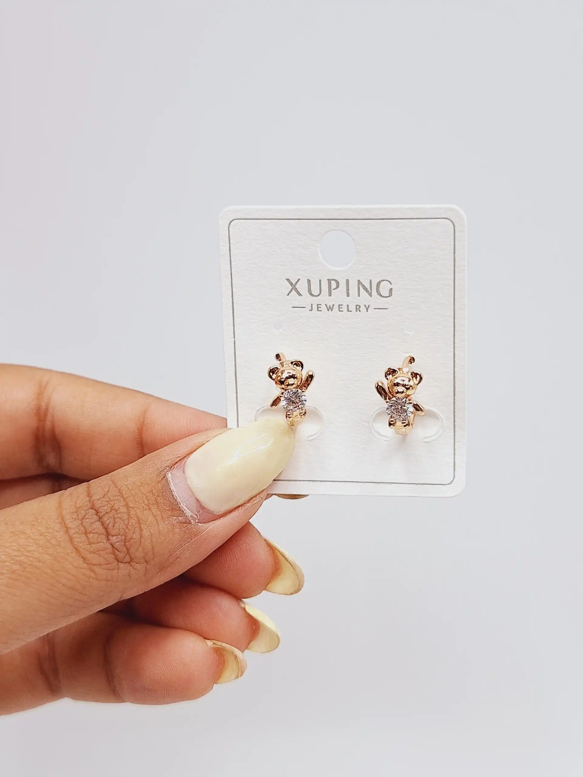 گوشواره قفلی طرح خرس بانمک طلایی ژوپینگ