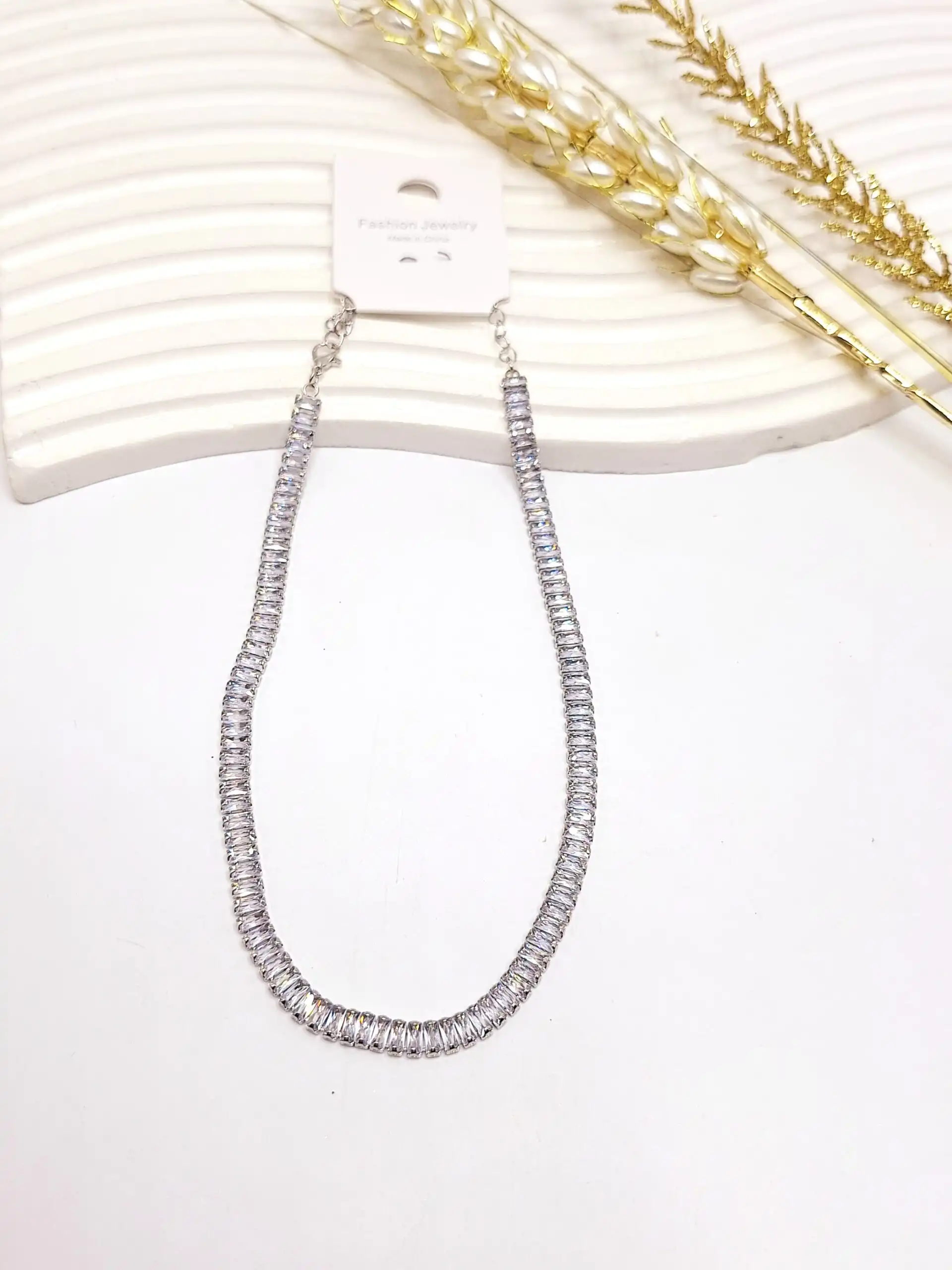 گردنبند جواهری تنیسی پرطرفدار فول نگین استیل