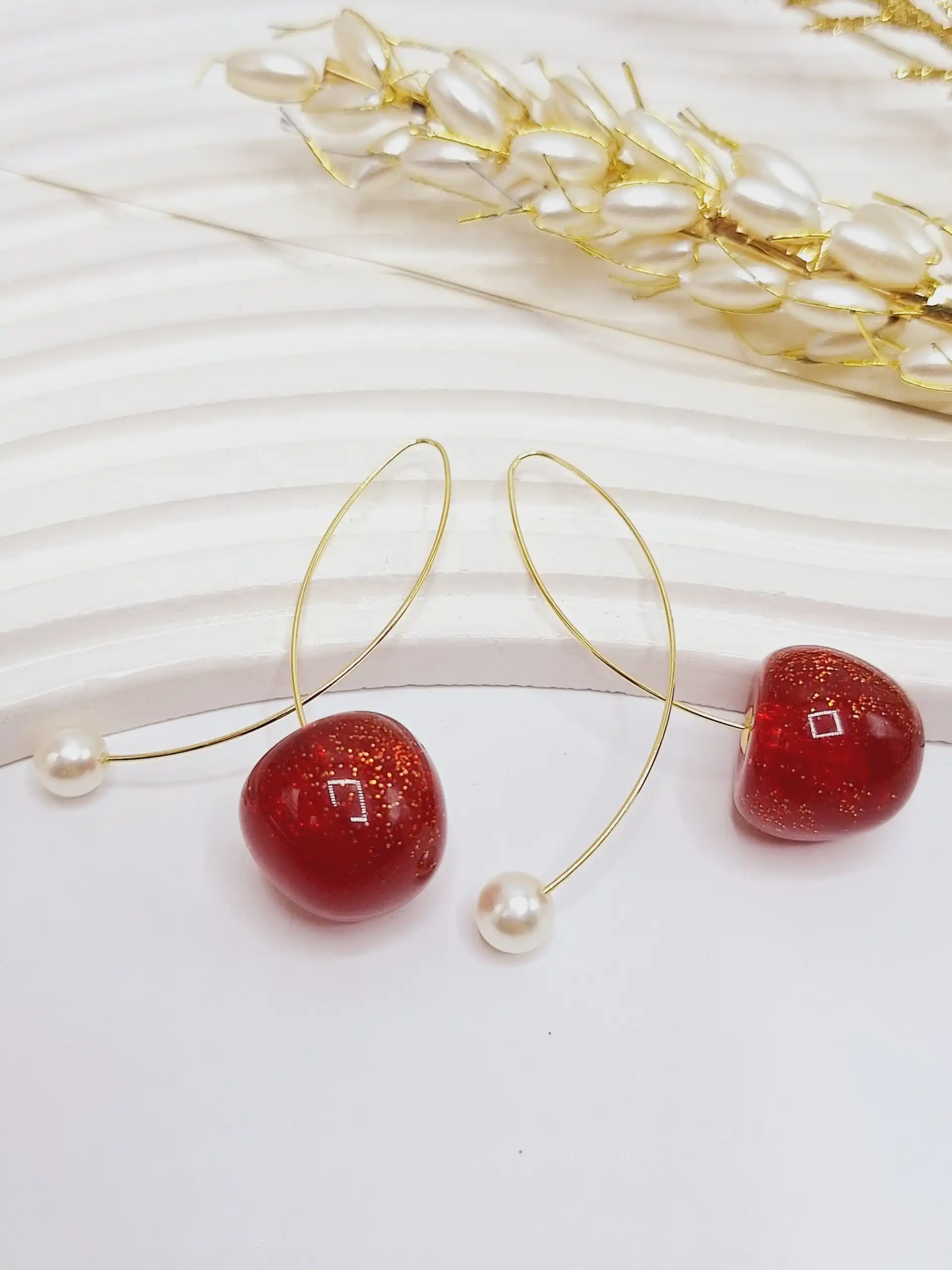 گوشواره گیلاسی آویز مرواریدی شاین دار