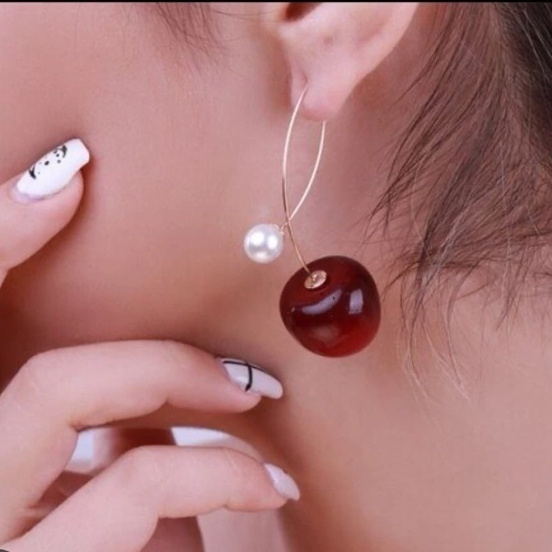 گوشواره گیلاسی آویز مرواریدی شاین دار