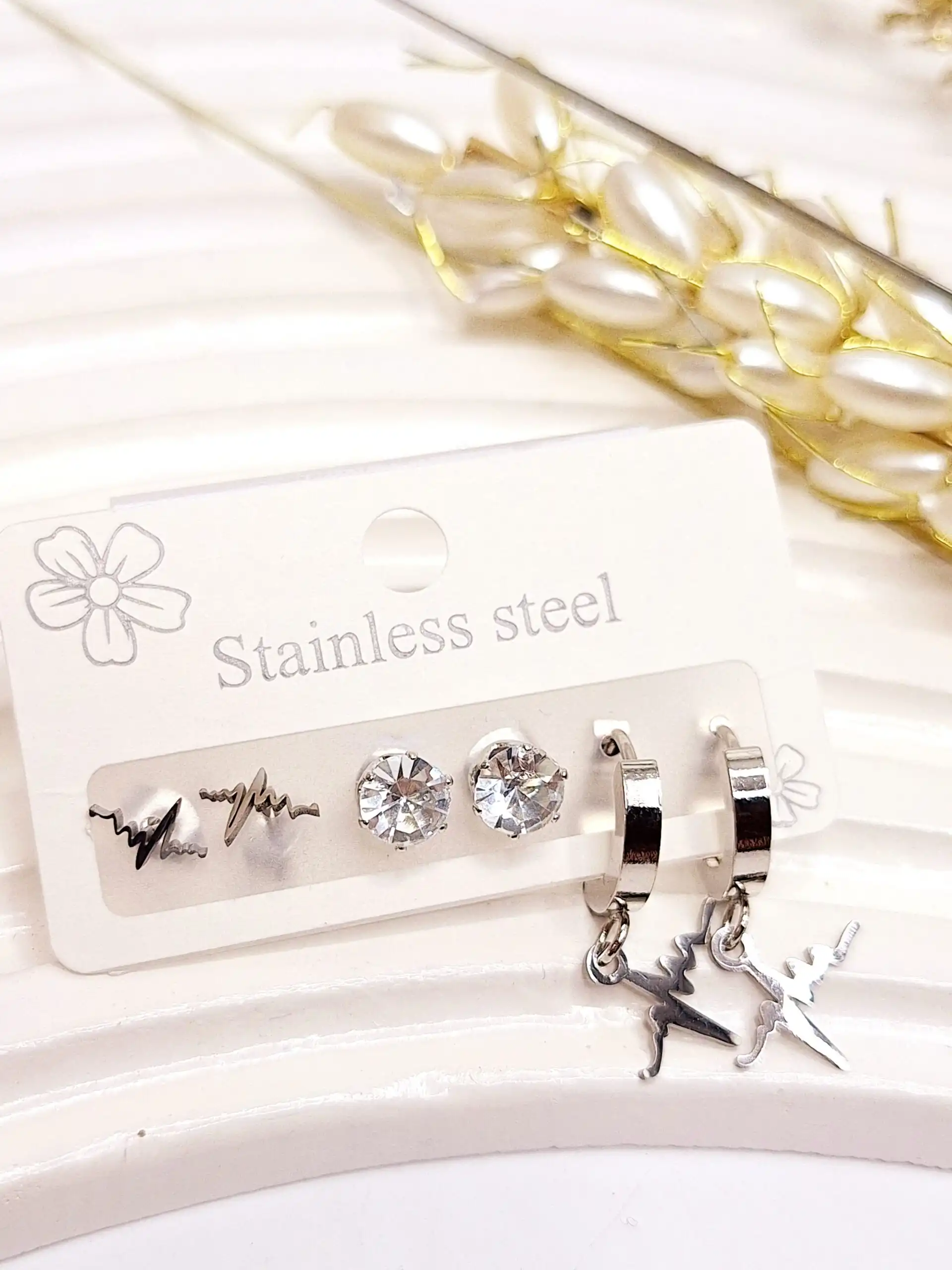 پک 3 تایی گوشواره طرح ضربان استیل