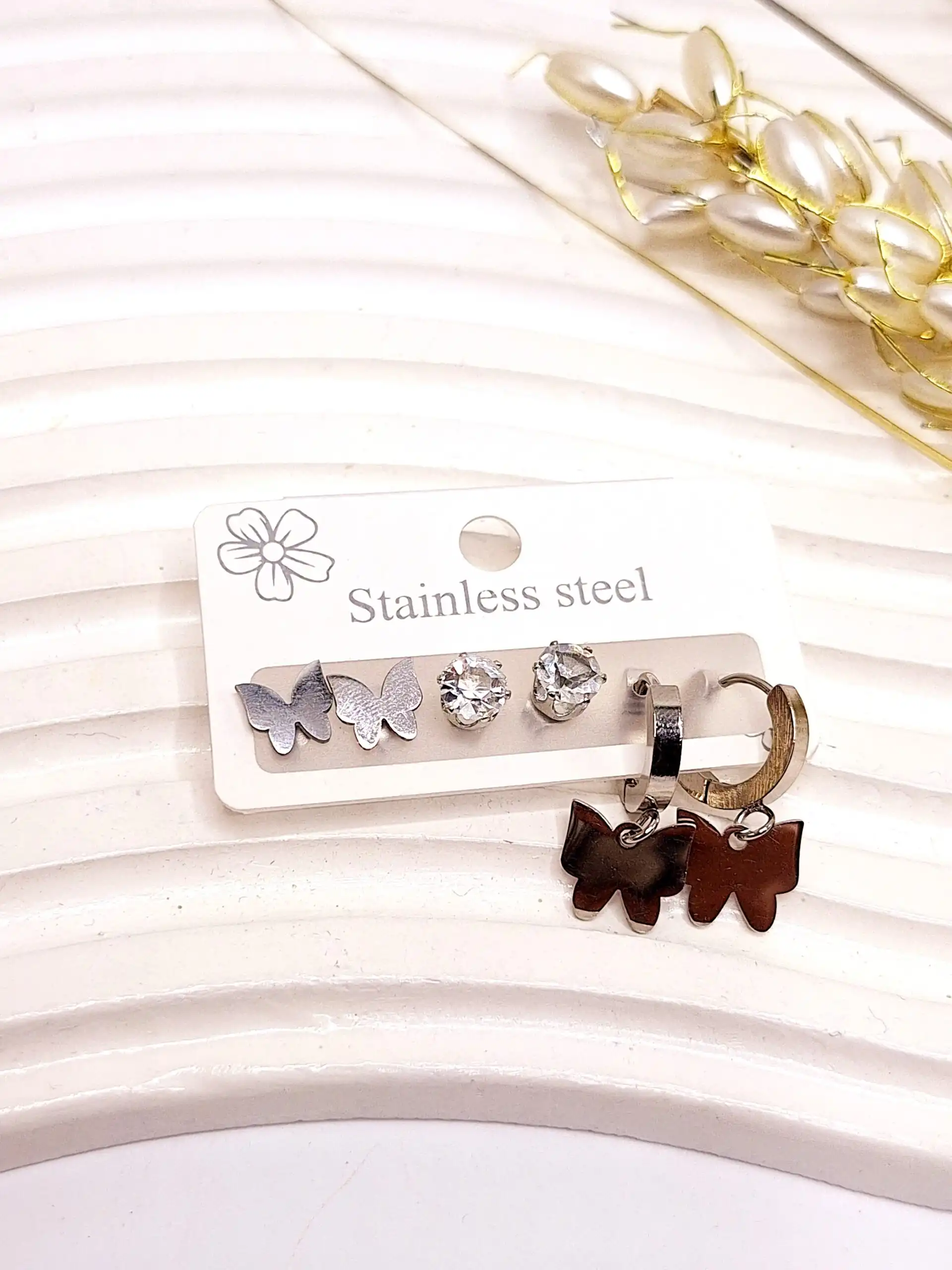 پک 3 تایی گوشواره طرح پروانه استیل