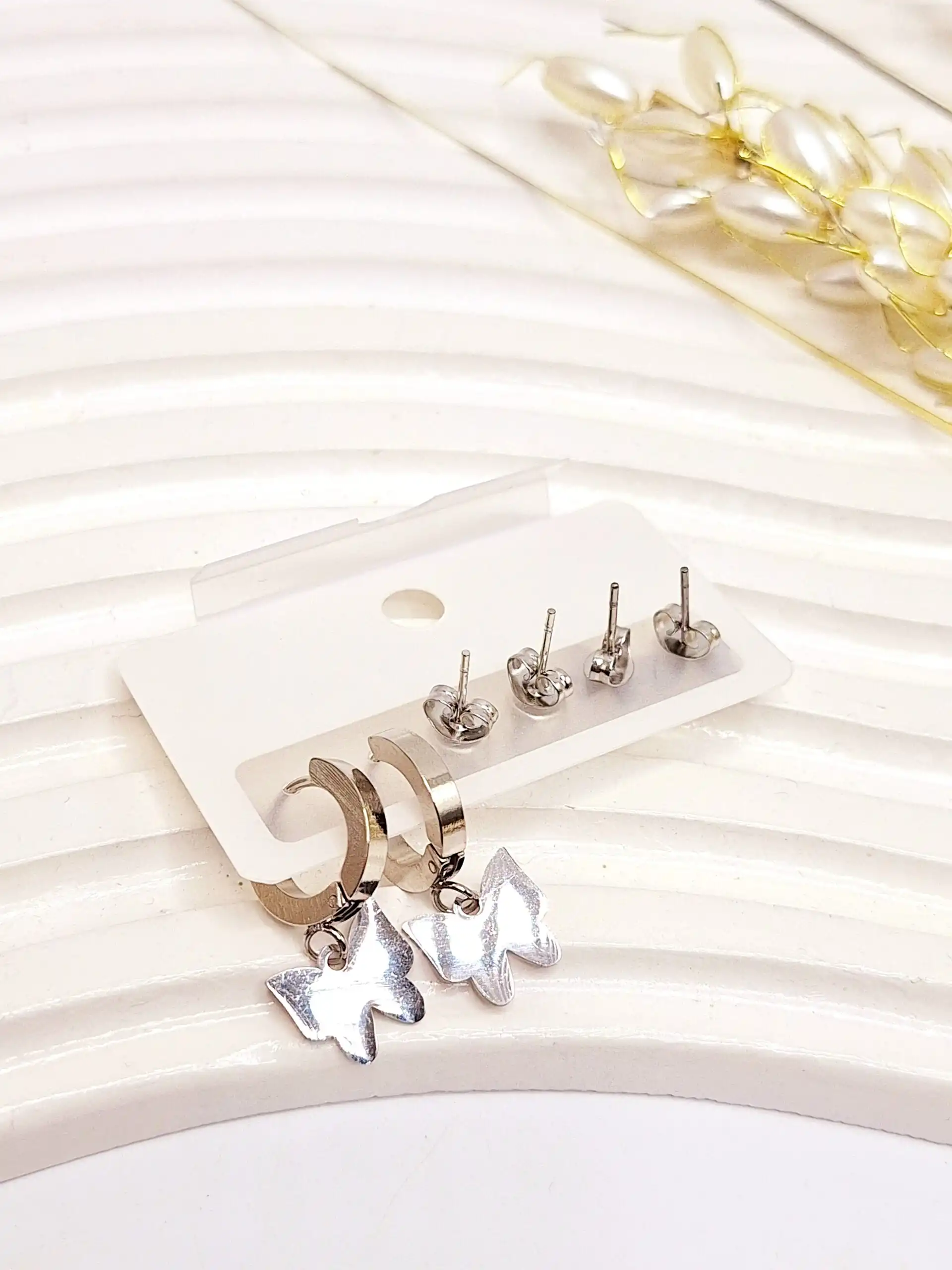 پک 3 تایی گوشواره طرح پروانه استیل