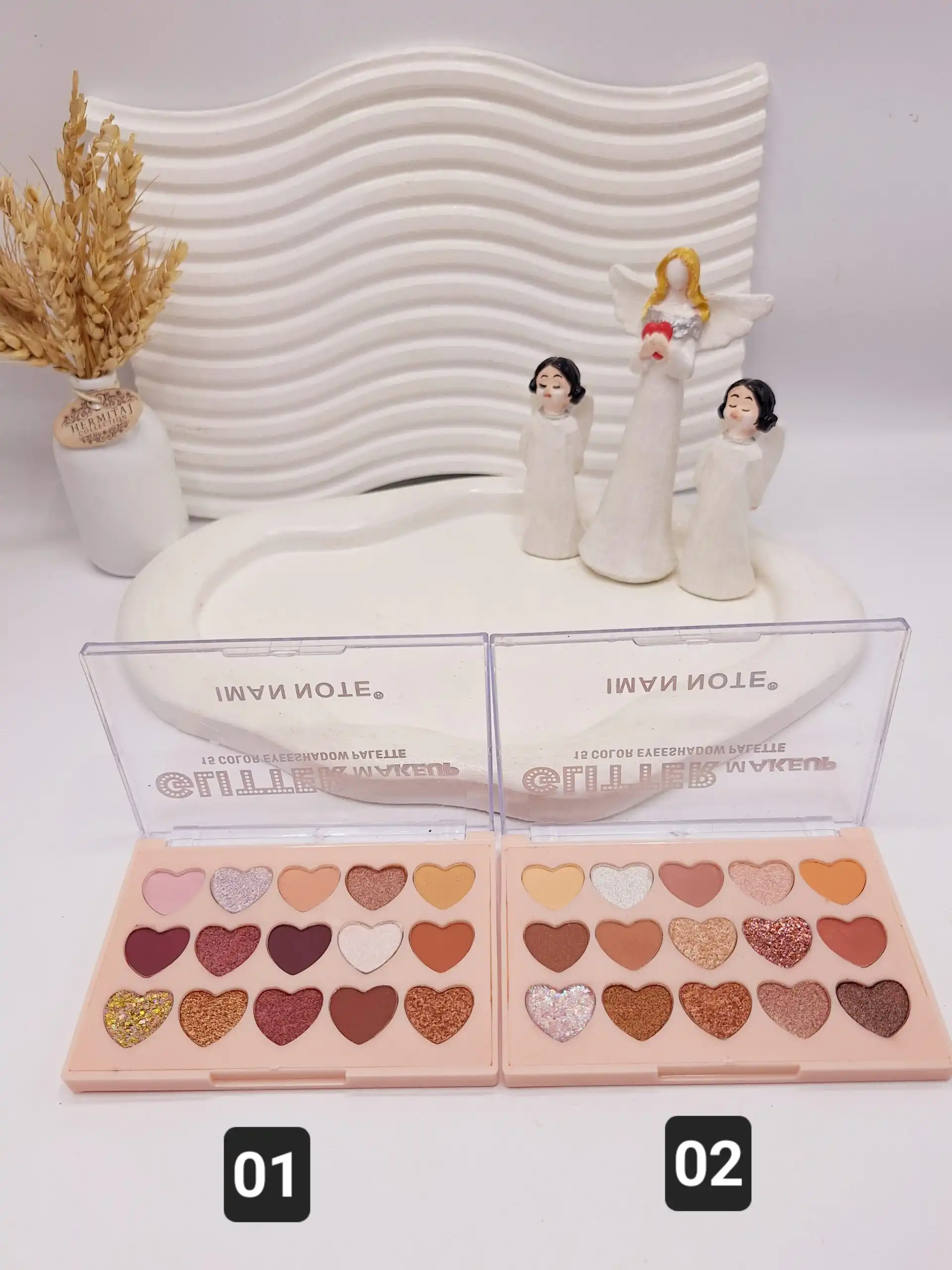 پالت سایه چشم 15 رنگ گلیتری IMAN NOTE طرح قلب کد 7055