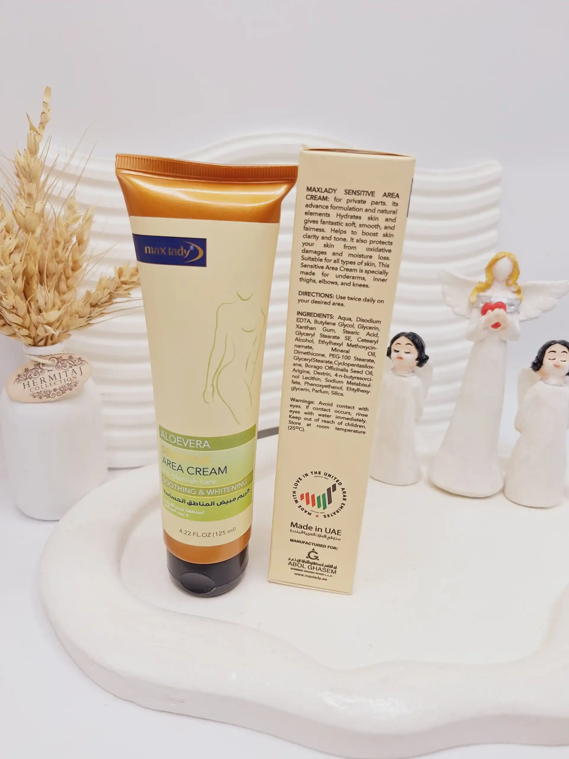 کرم سفید کننده برای نواحی حساس ناحیه زیر بغل و بین پاها رایحه آلوئه ورا max lady کد 5299