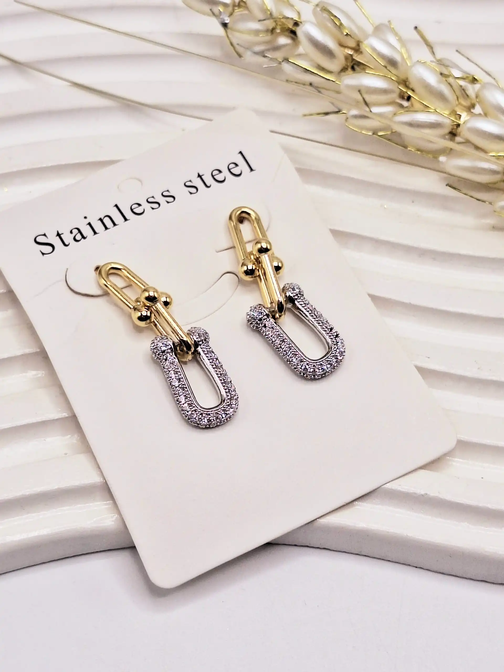 گوشواره تیفانی نگین دار طلایی و نقره ای