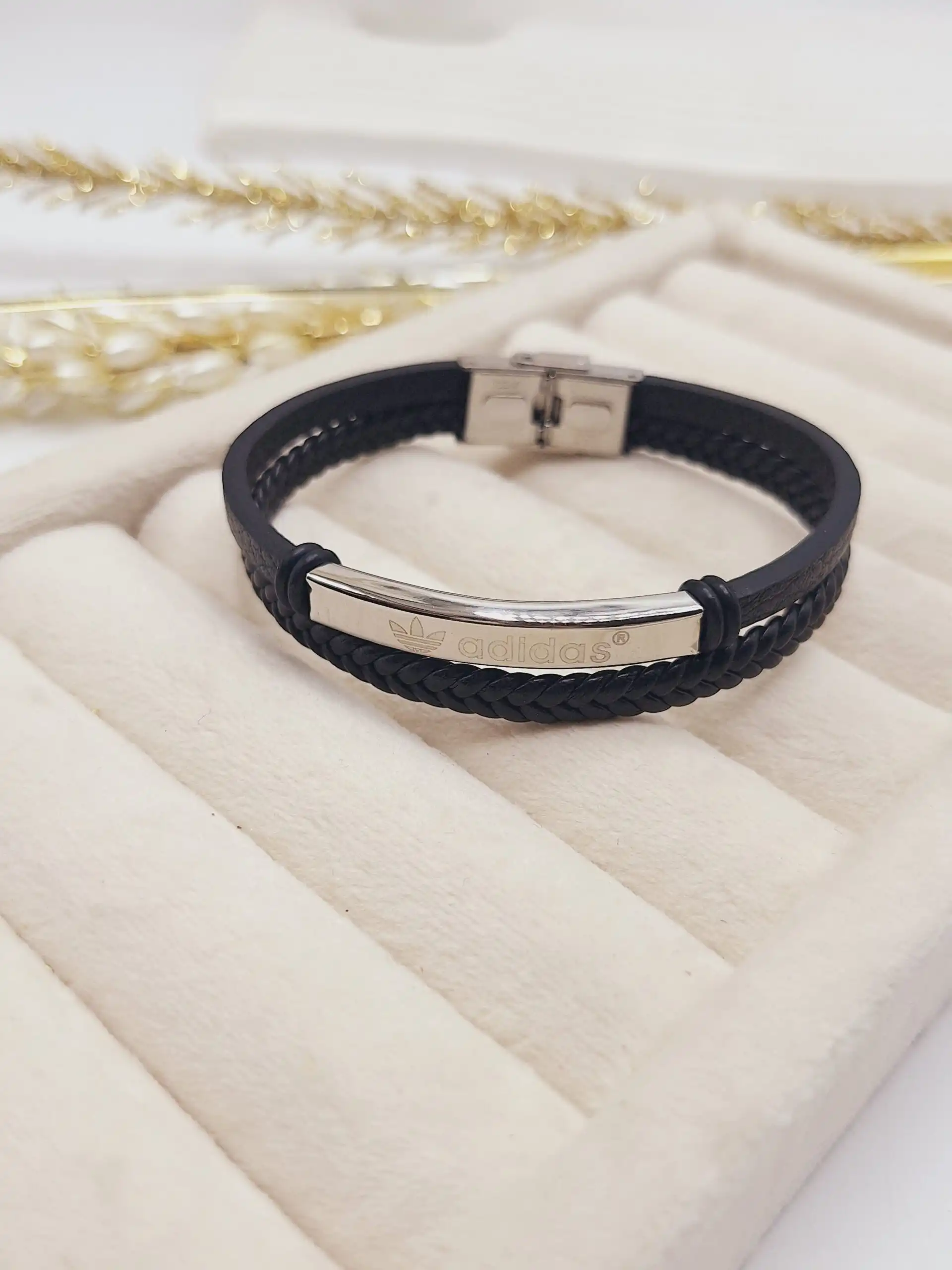 دستبند چرمی مردانه adidas مشکی