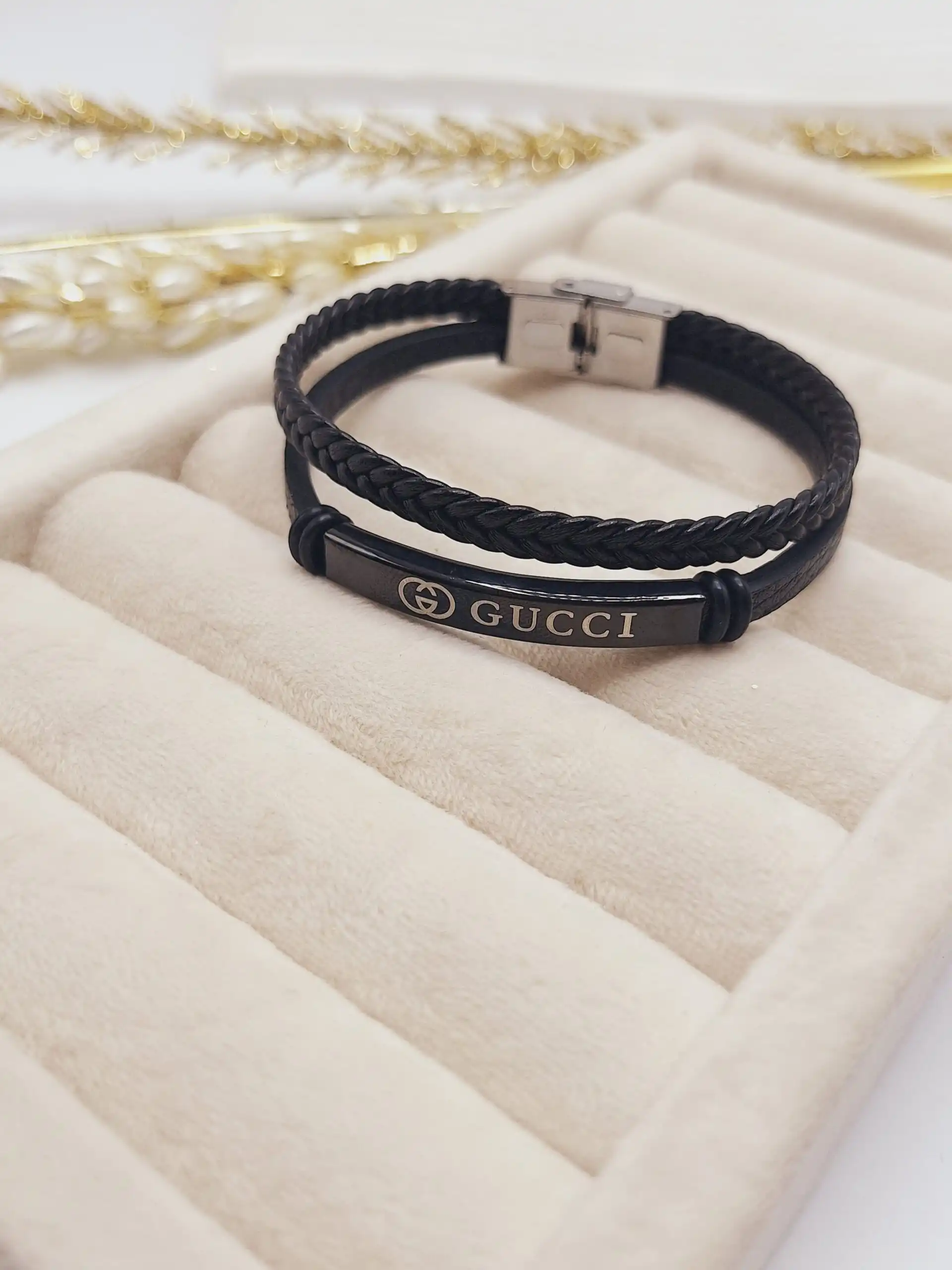 دستبند چرمی مردانه GUCCI مشکی