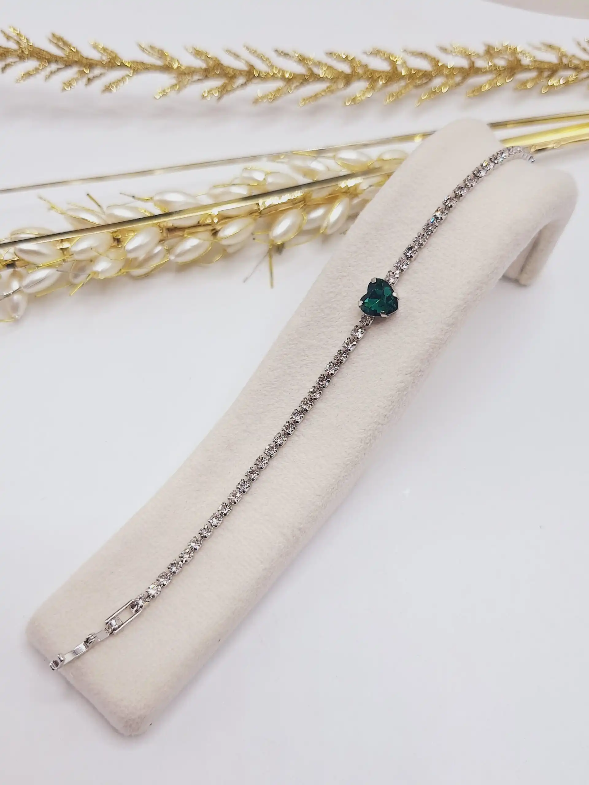 دستبند جواهری قلب سبز فول نگین استیل