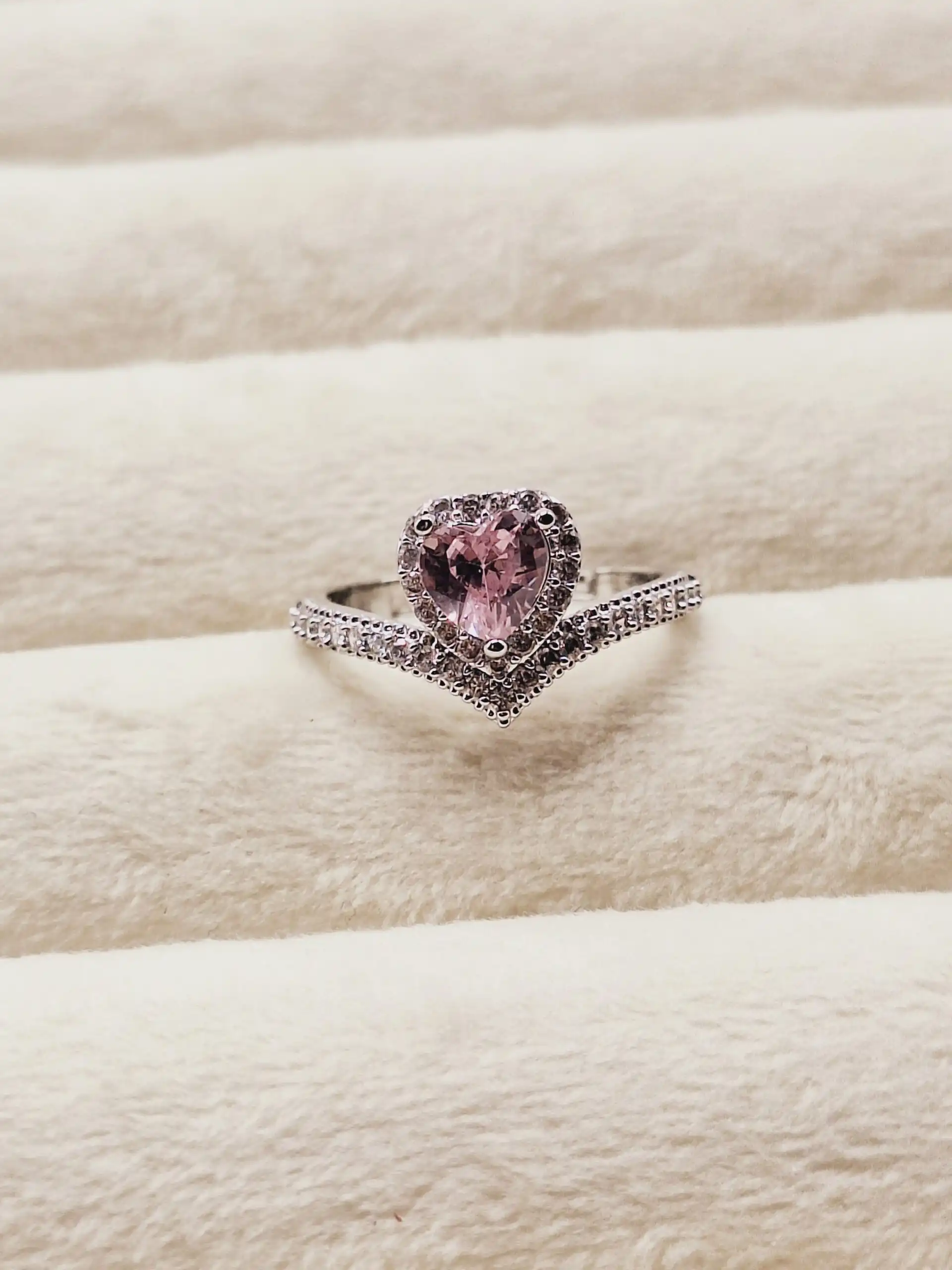 انگشتر تعهد حلقه نامزدی فول نگین قلبی فری سایز (رنگ صورتی)