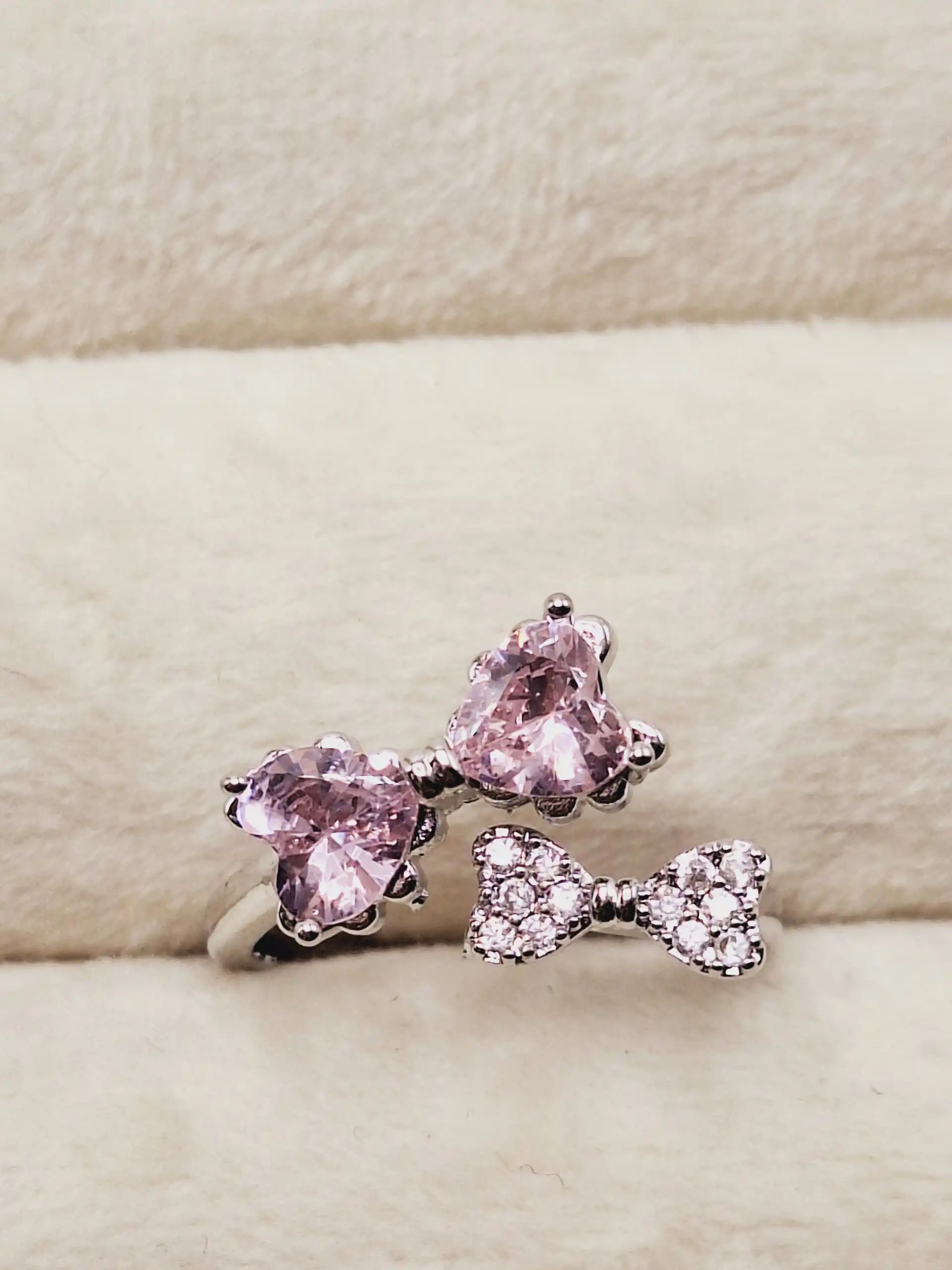 انگشتر دو پاپیون شیک جواهری رنگ صورتی