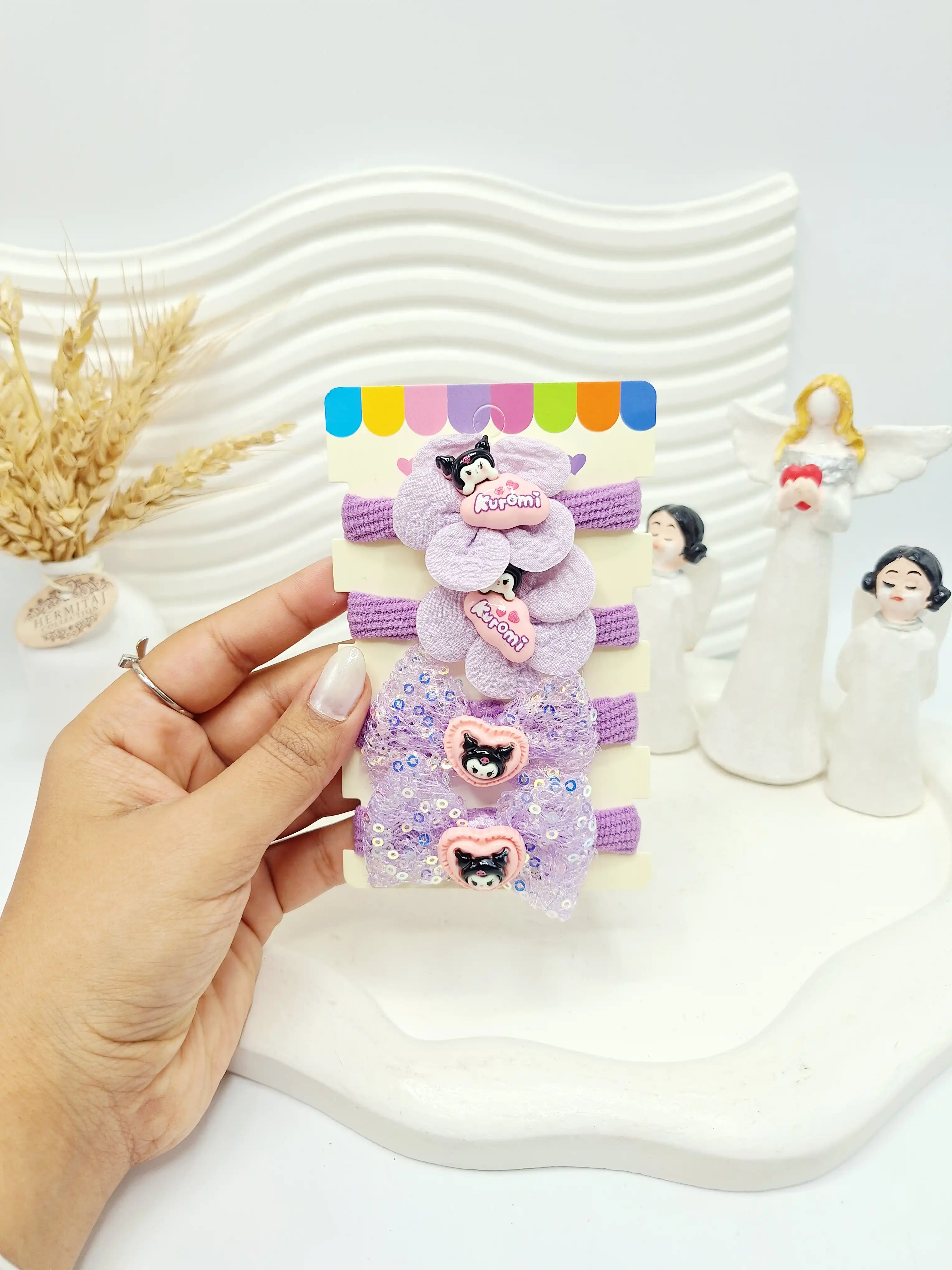 ست کش مو 4 عددی طرح کرومی بنفش